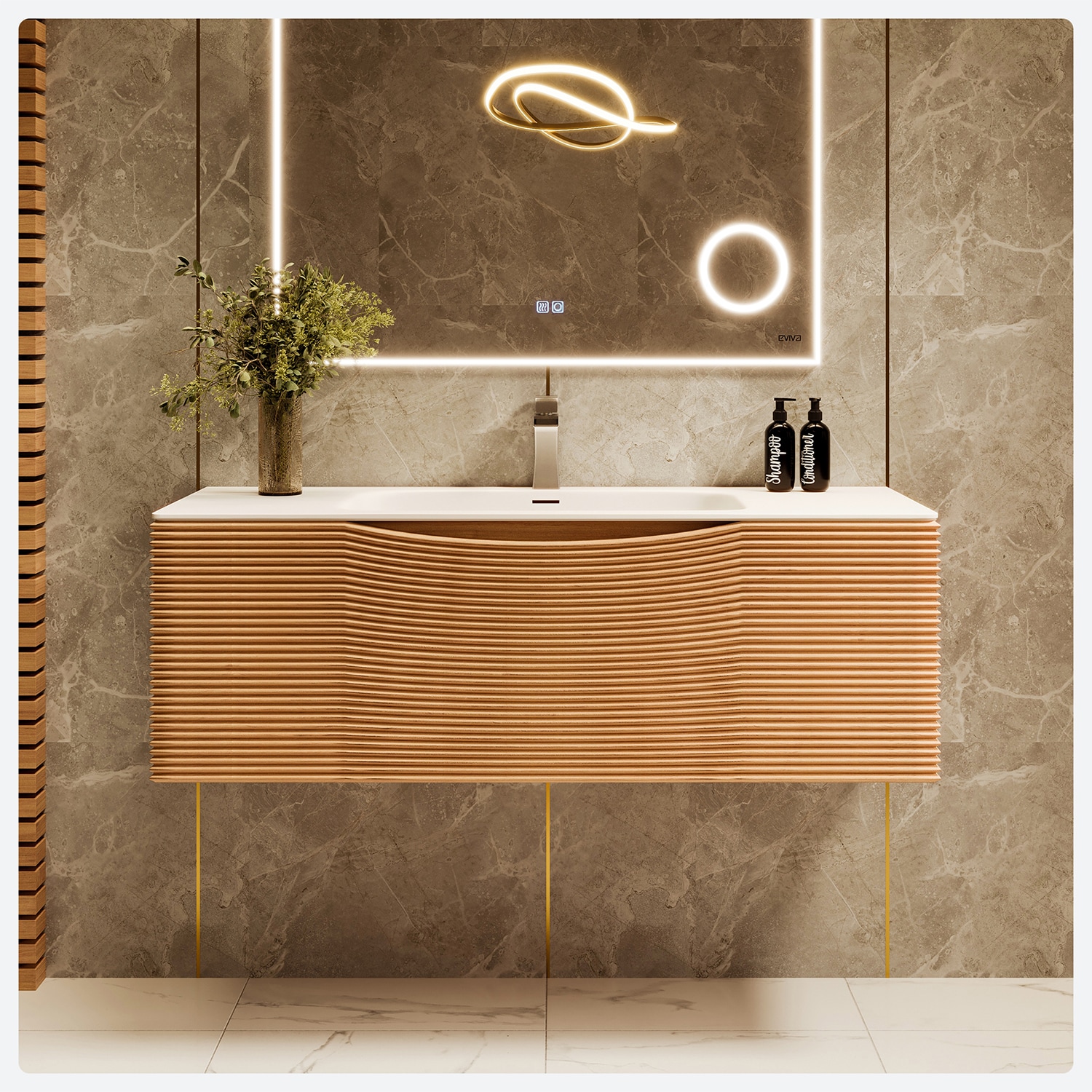 Eviva EVVN115-39MOK-UM Leah 39-in Medium Oak Single Sink Floating Bathroom Vanity with White Solid Surface Top