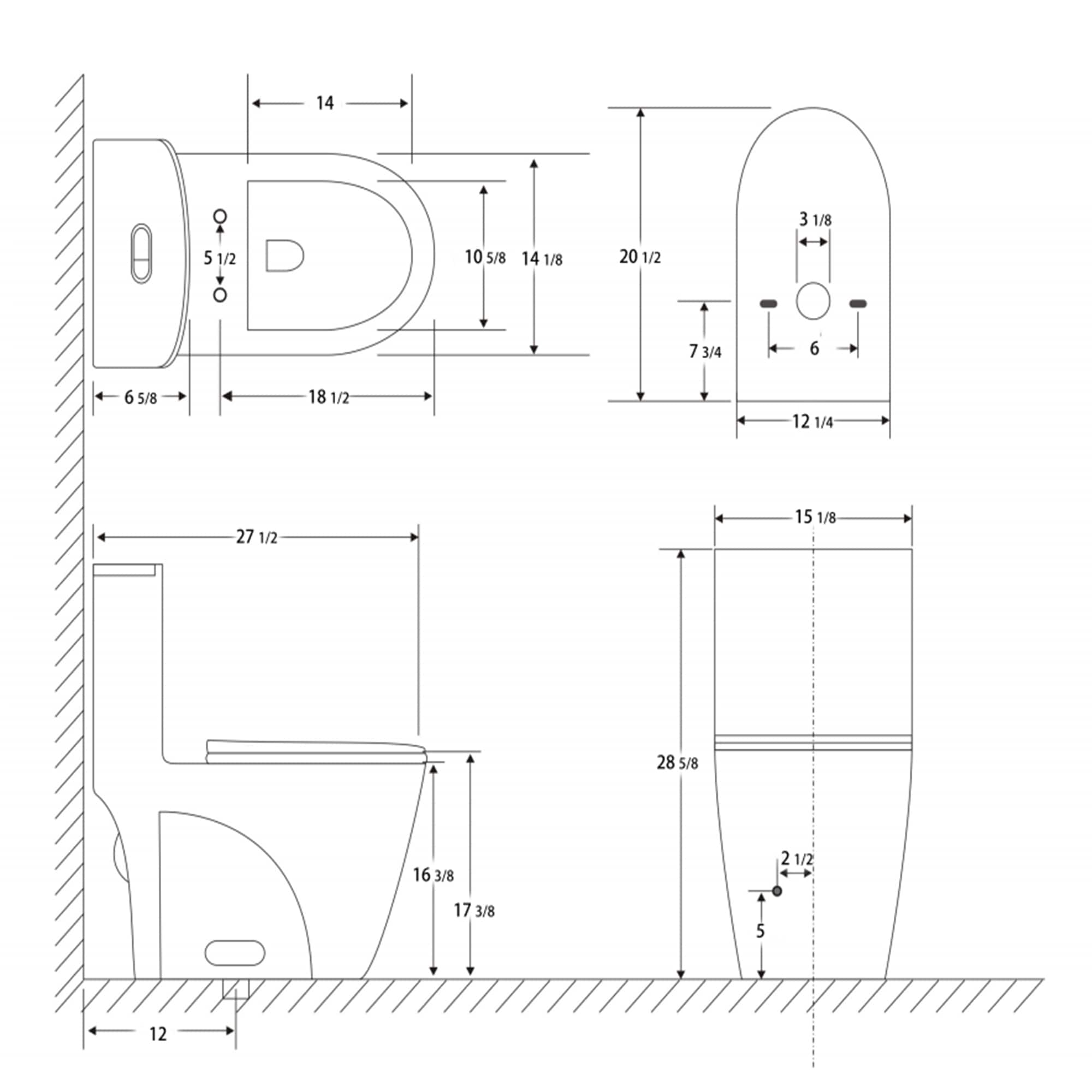 Mondawe White Dual Flush Elongated Chair Height Toilet 1.1-GPF in the ...