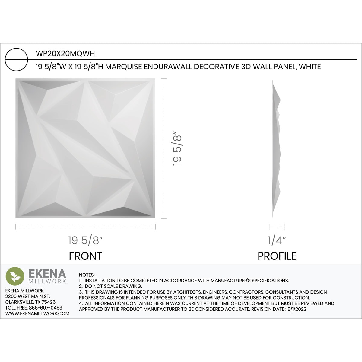 Ekena Millwork WP20X20MQWH-CASE-10 Wall-Panels - View #2