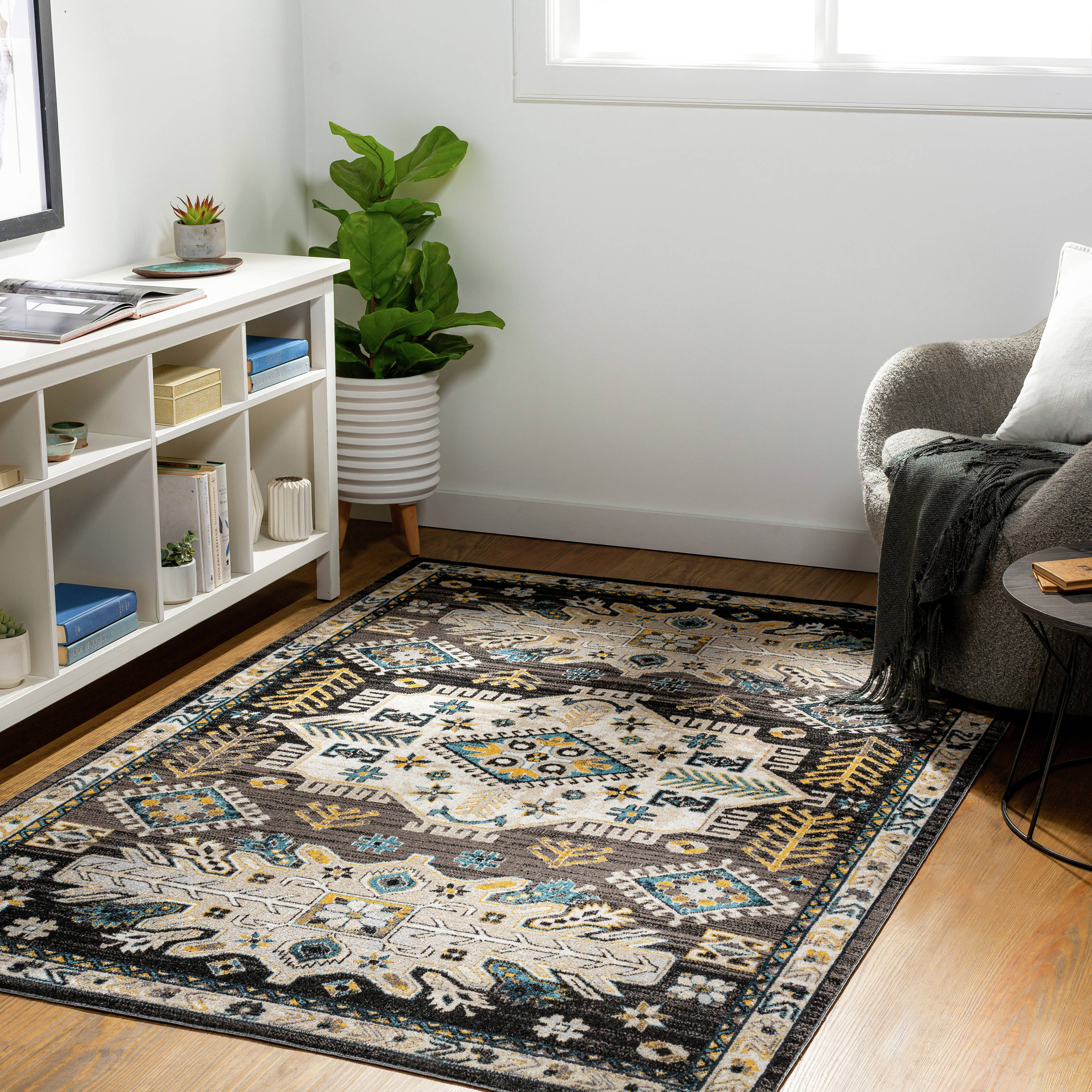 Livabliss LVR2307-71010 Lavadora 8 x 10 (ft) Polyester Black Rectangular Indoor Medallion Oriental Machine washable Area rug
