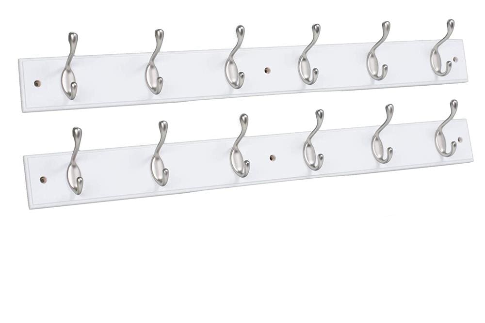 BirdRock Home 2-Pack 6-Hook 27-in x 5-in H White Decorative Wall Hook  (35-lb Capacity)