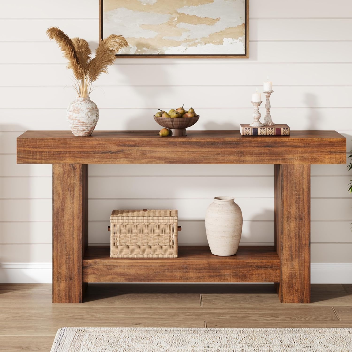 GarveeLife Entryway Console Table Farmhouse 2-Tier Entryway Table Long ...
