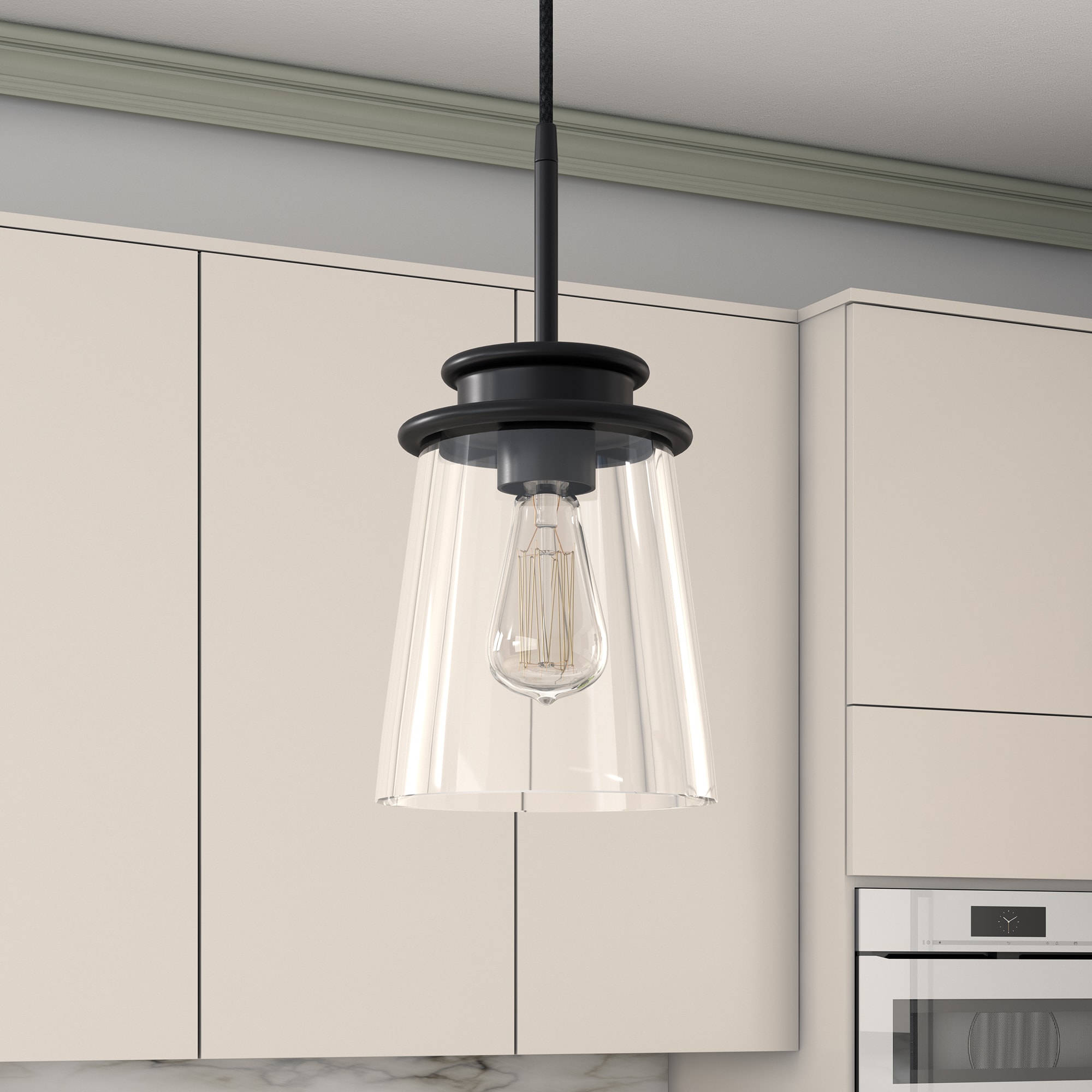 Hailey Home PD0725 Elwood Blackened Bronze Transitional Clear glass Drum Mini Hanging Pendant light