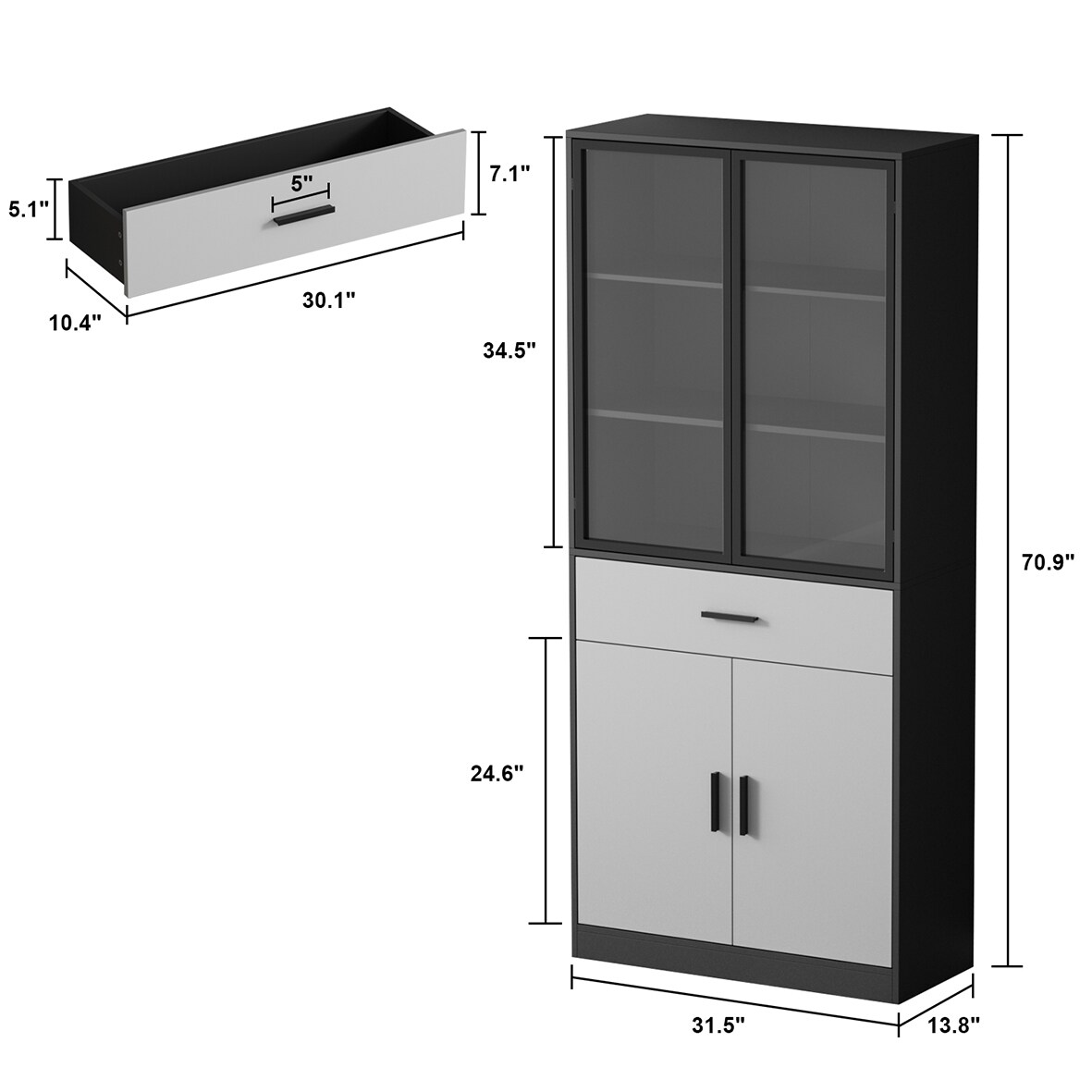 FUFU&GAGA Pantry Storage Cabinet Cupboard with Framed Glass Doors in ...