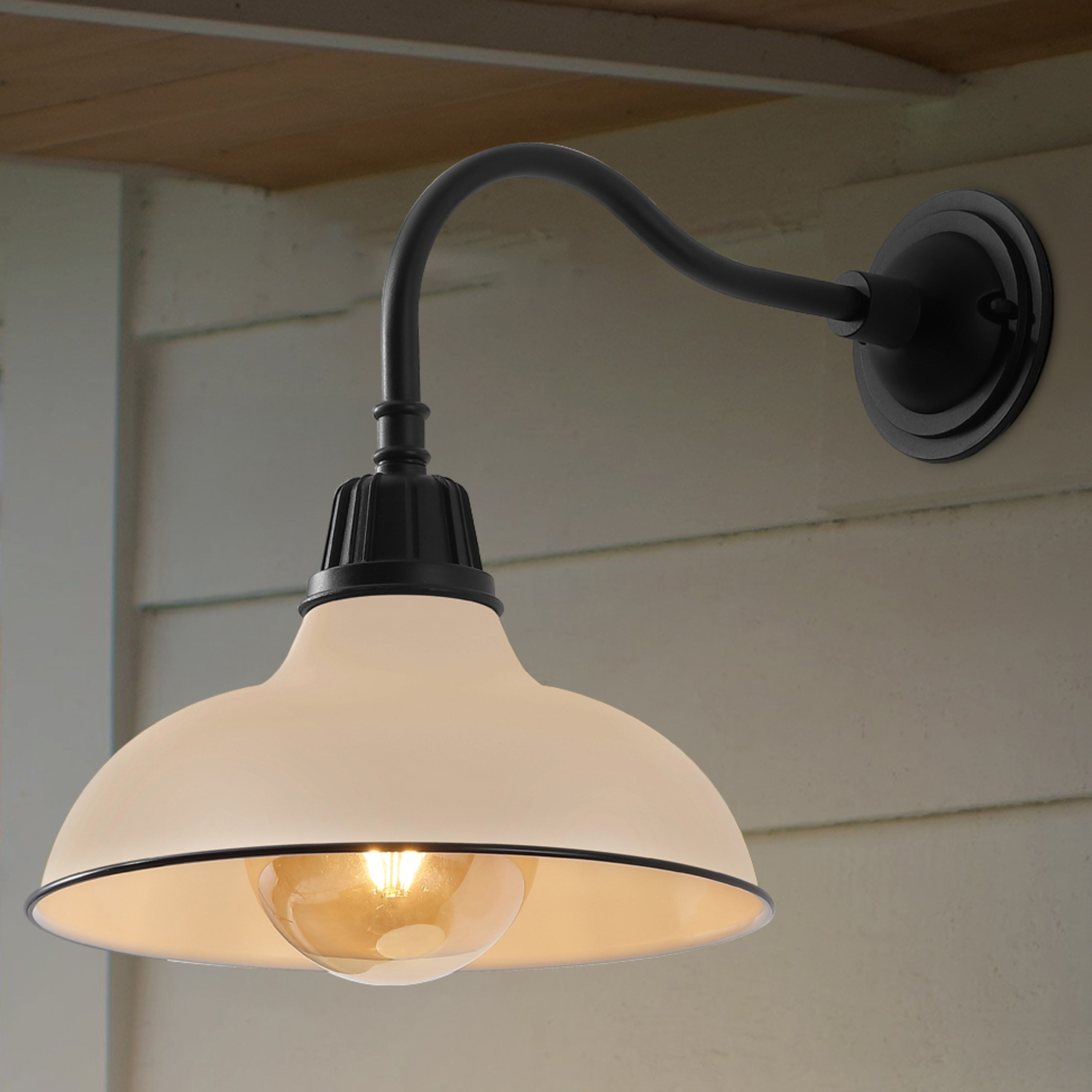 JONATHAN  Y JYL7613M Aurora Farmhouse Industrial Iron Gooseneck Arm 1 -Light 16.5-in H Polished Brown Hardwired Outdoor Wall Light