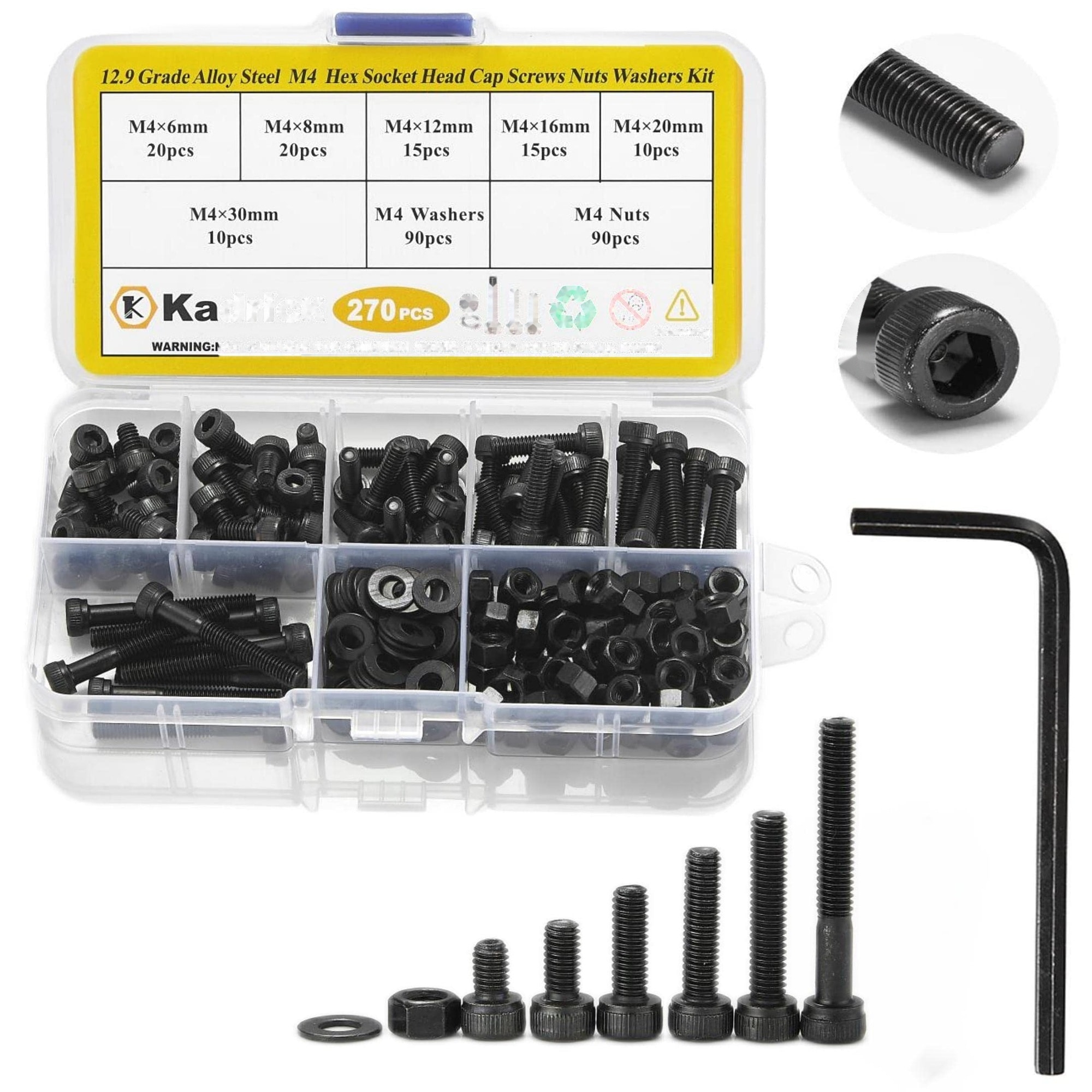 Anqtovp Metric Screw Kit 270 Pieces M4 Hex Socket Head Cap Bolts Nuts ...
