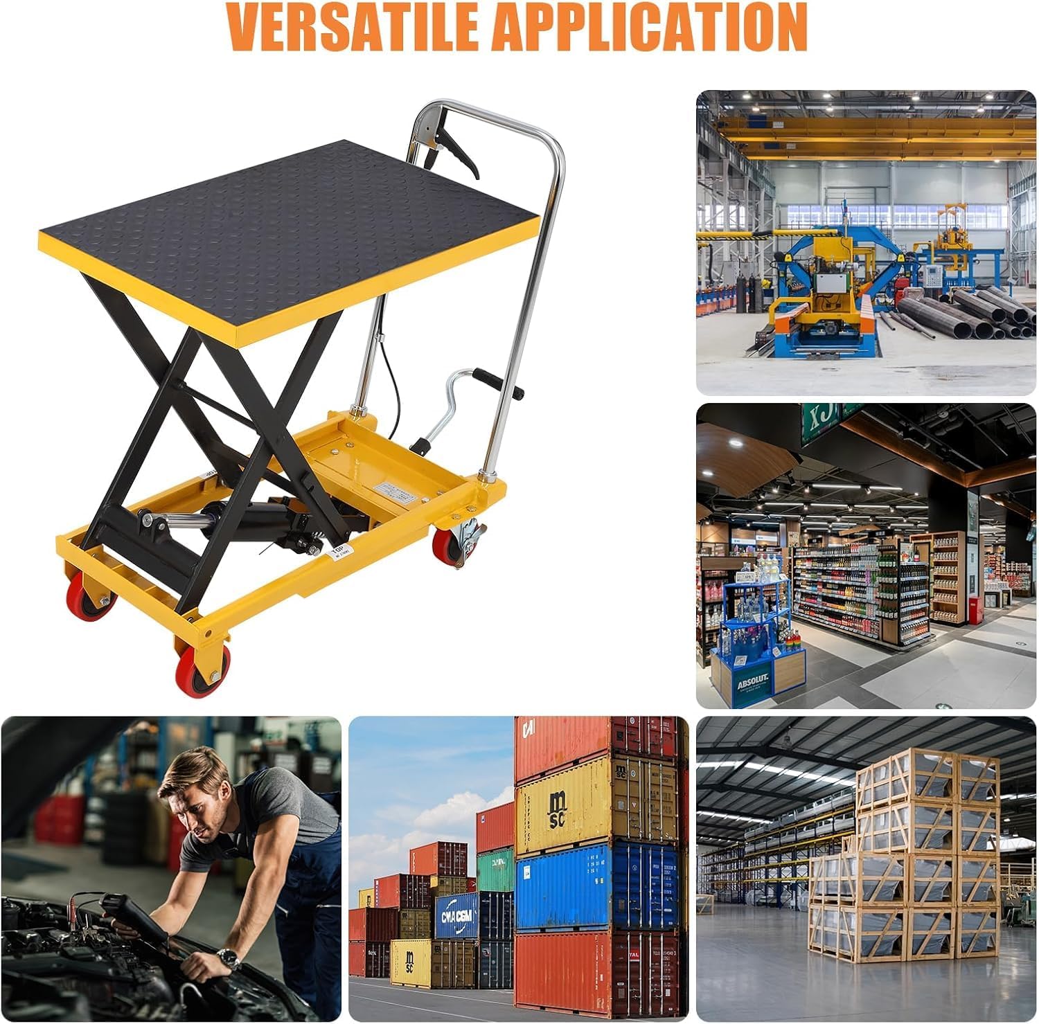Garvee Hydraulic Double Scissor Lift Table Cart 770 LBS Load Capacity 50inch Adjustable Height Non Slip Platform 4 Universal Wheels Heavy Duty Lift Table for Material Handling