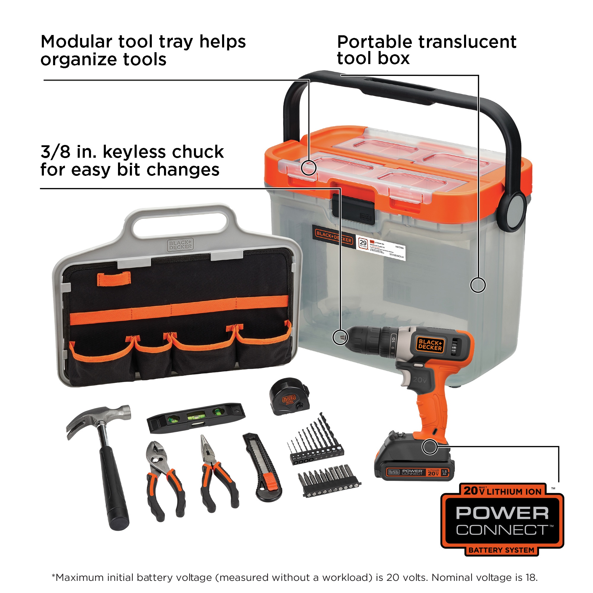 BLACK+DECKER 29-Piece Household Tool Set with Hard Case in the Household Tool  Sets department at