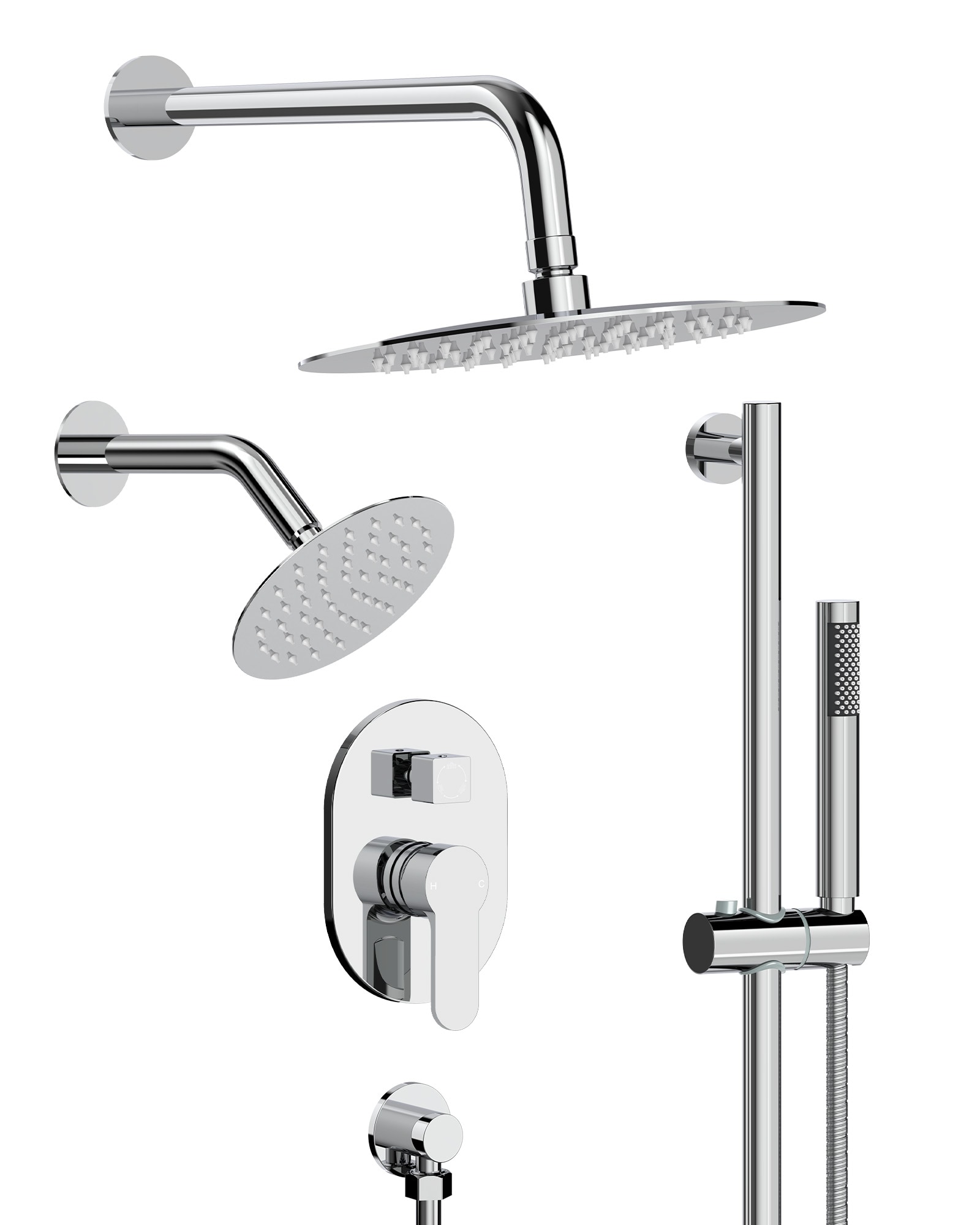 YAWWALK  3 Way 10 in Wall Mounted Rain Shower System with 27 in Slide Bar and Handheld Pressure Balance Valve Chrome