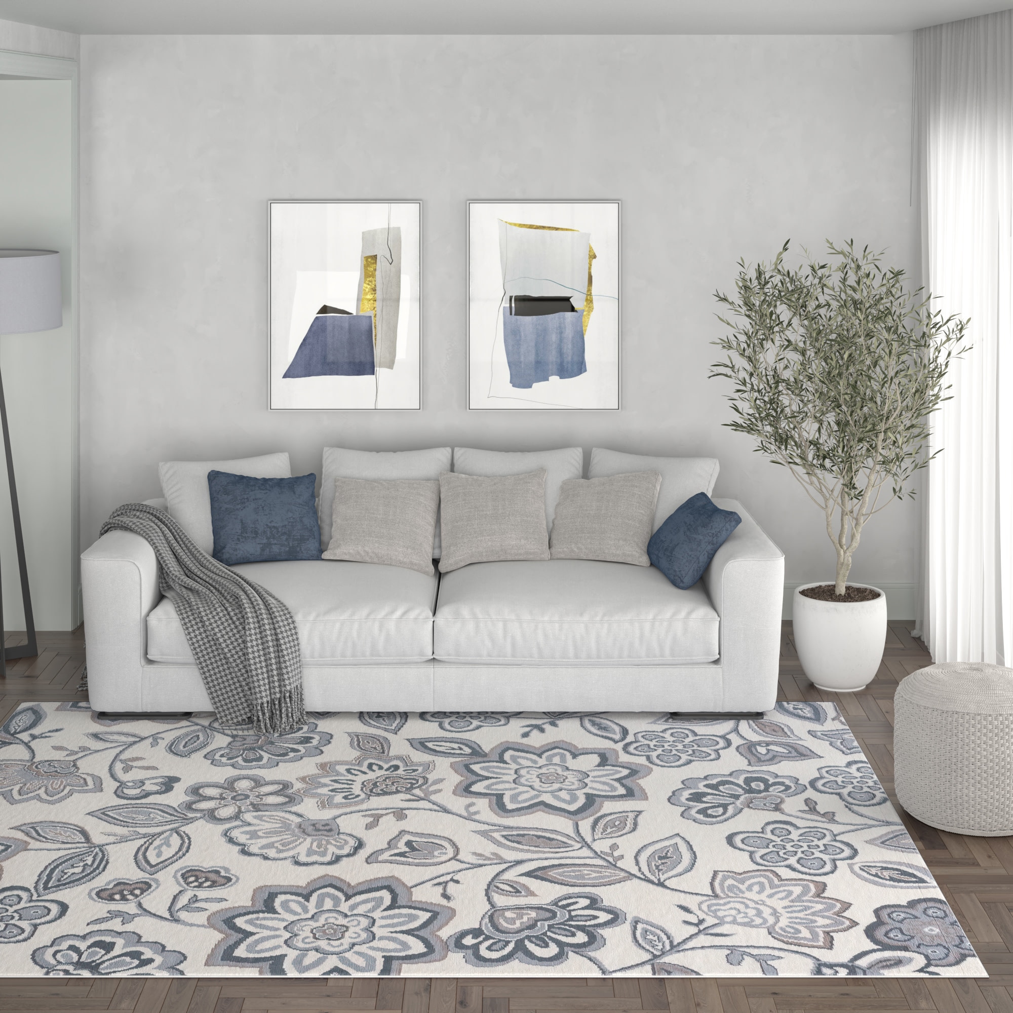 Tayse MDN3417 5X7 Madison 5 x 7 (ft) Loomed Polypropylene Cream Rectangular Indoor Floral/Botanical Oriental Area rug