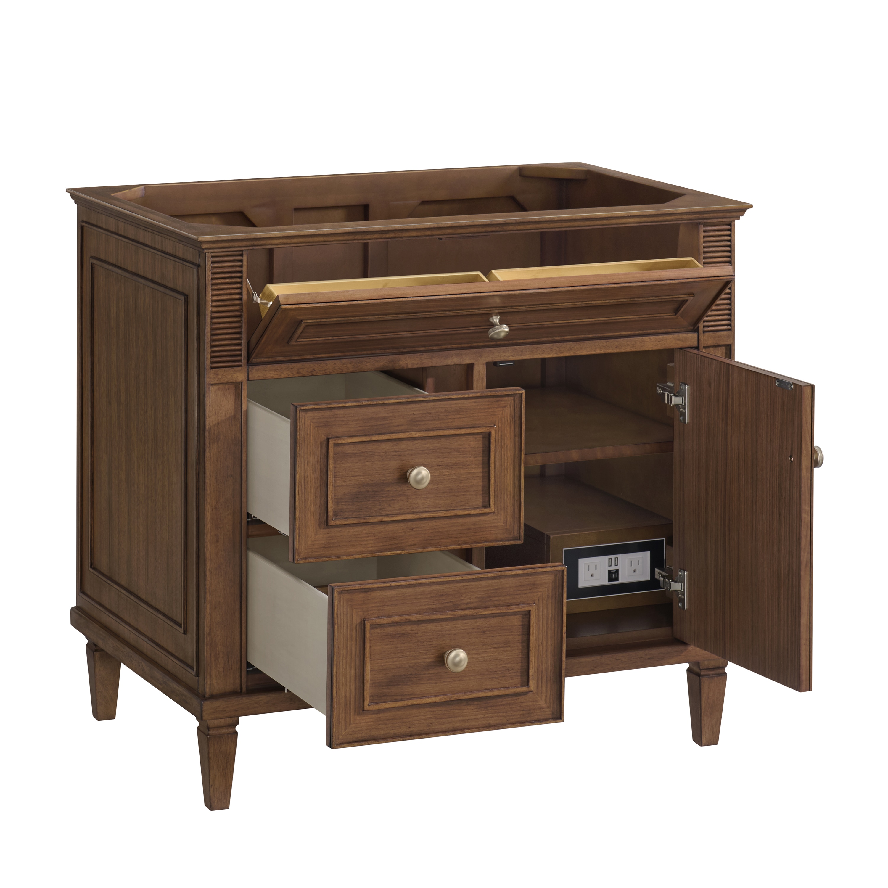 James Martin Vanities 424-V36-WLT Lorelai 36-in Mid-Century Walnut Bathroom Vanity Base Cabinet without Top
