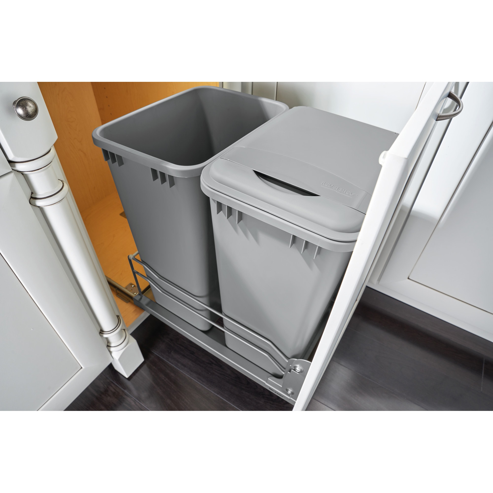 Door-mounted Hanging Waste Trash Bin Under Kitchen Sink,white Plastic  Wastebasket 20-35-50quart With Invisible Mounting Bracket 