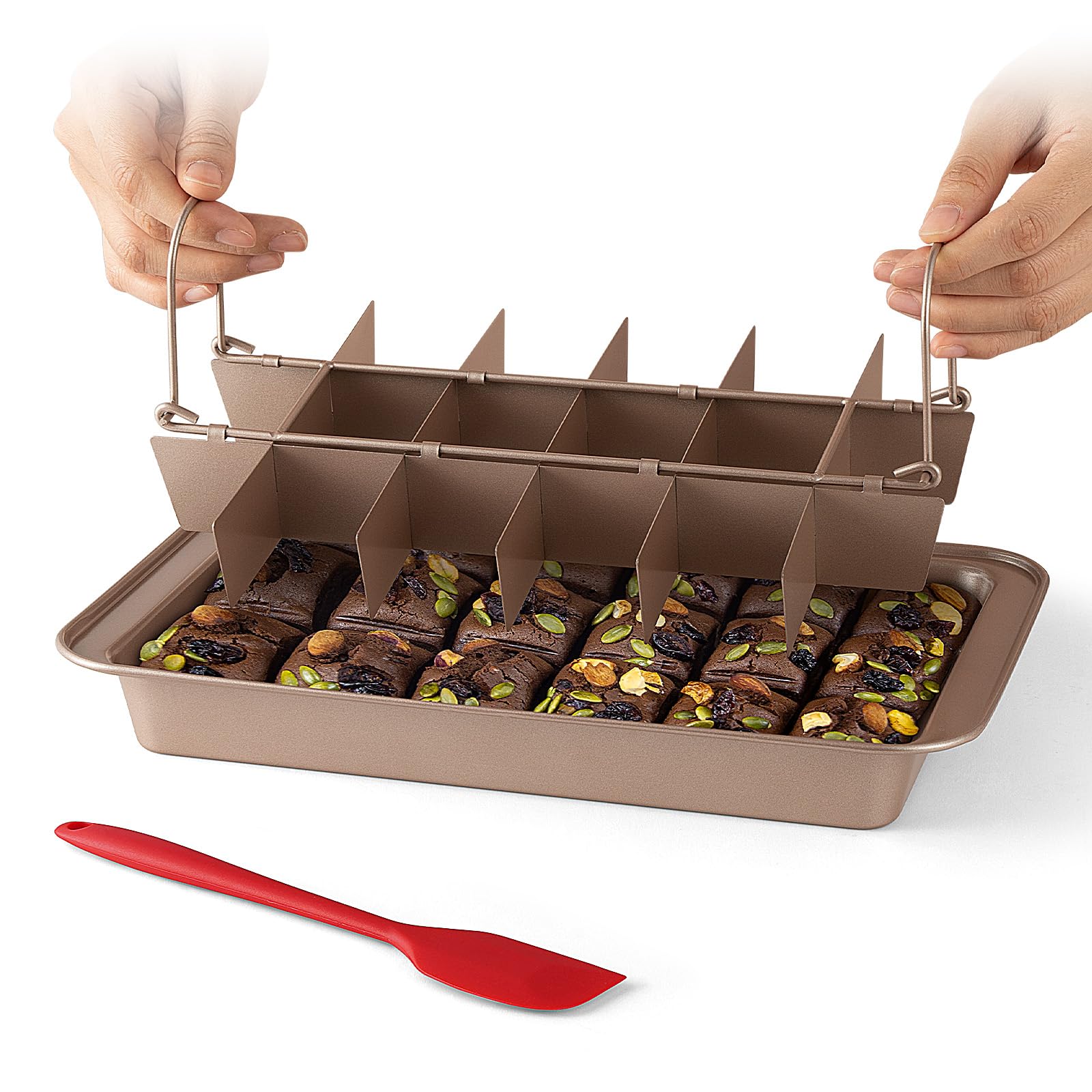 DHMHD  Brownie Pan with Dividers Non Stick Backing Lasagna Pan Brownie Trays 18 Pre slice All Edges Muffin and Cupcake for Baking 12 by 8 by 2