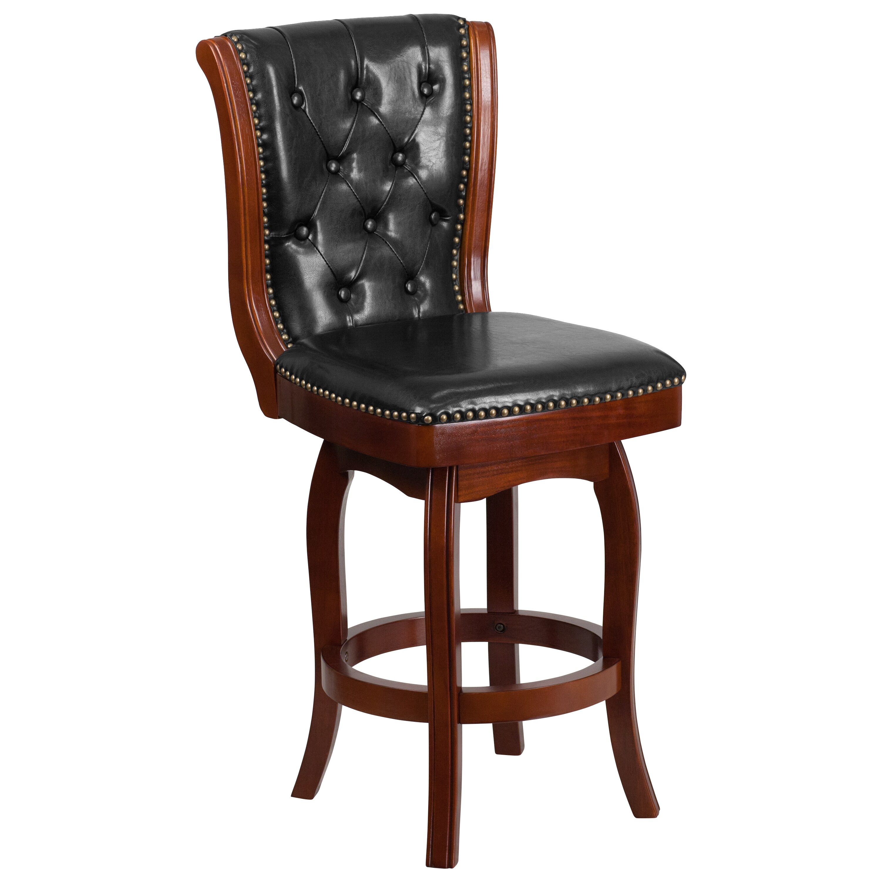 Flash Furniture 889142060086 Cherry 26.75-in H Counter height Upholstered Swivel Wood Bar Stool Back