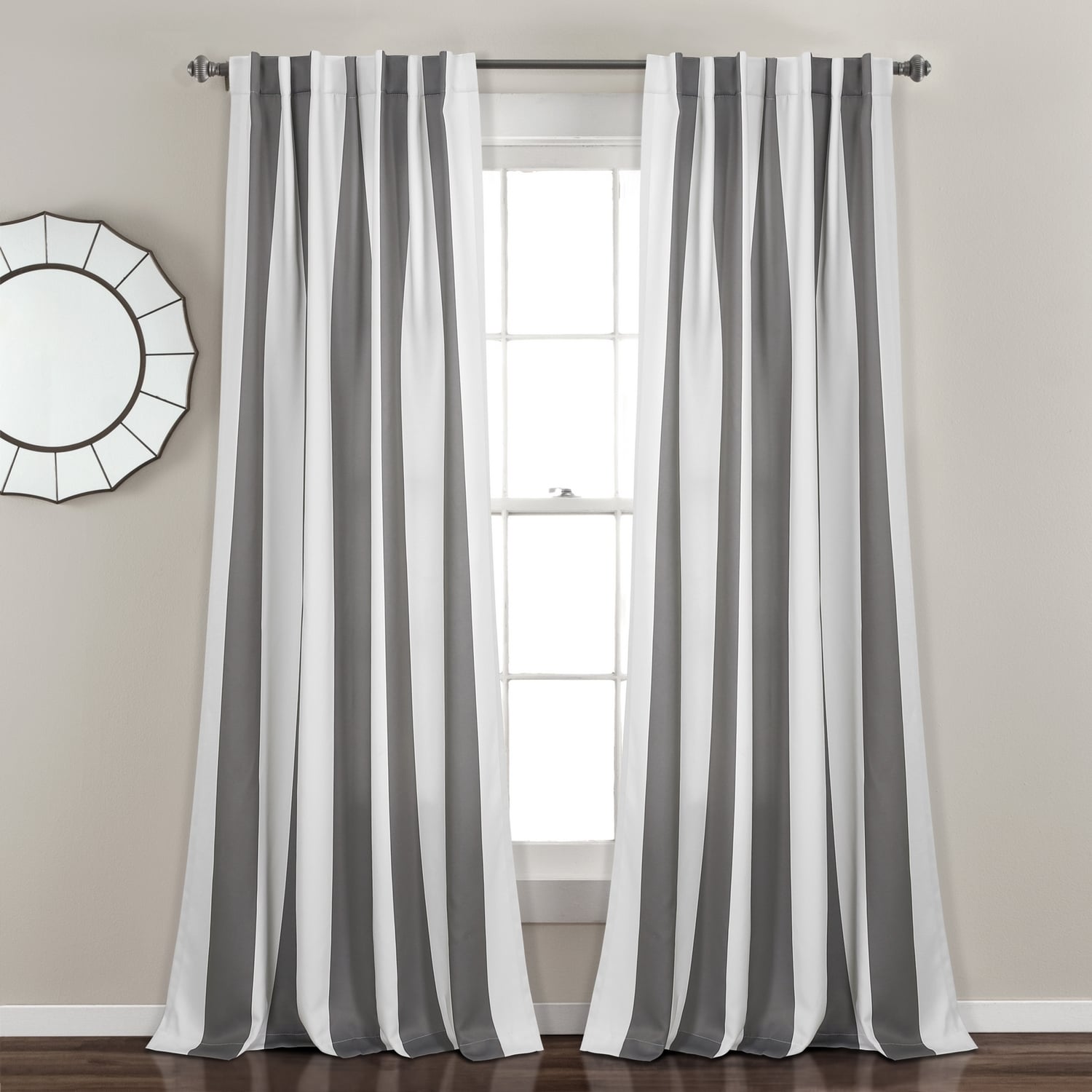 Lush Decor 21T010455 84-Inches Dark Gray Striped Light filtering Back tab Curtain panel pair