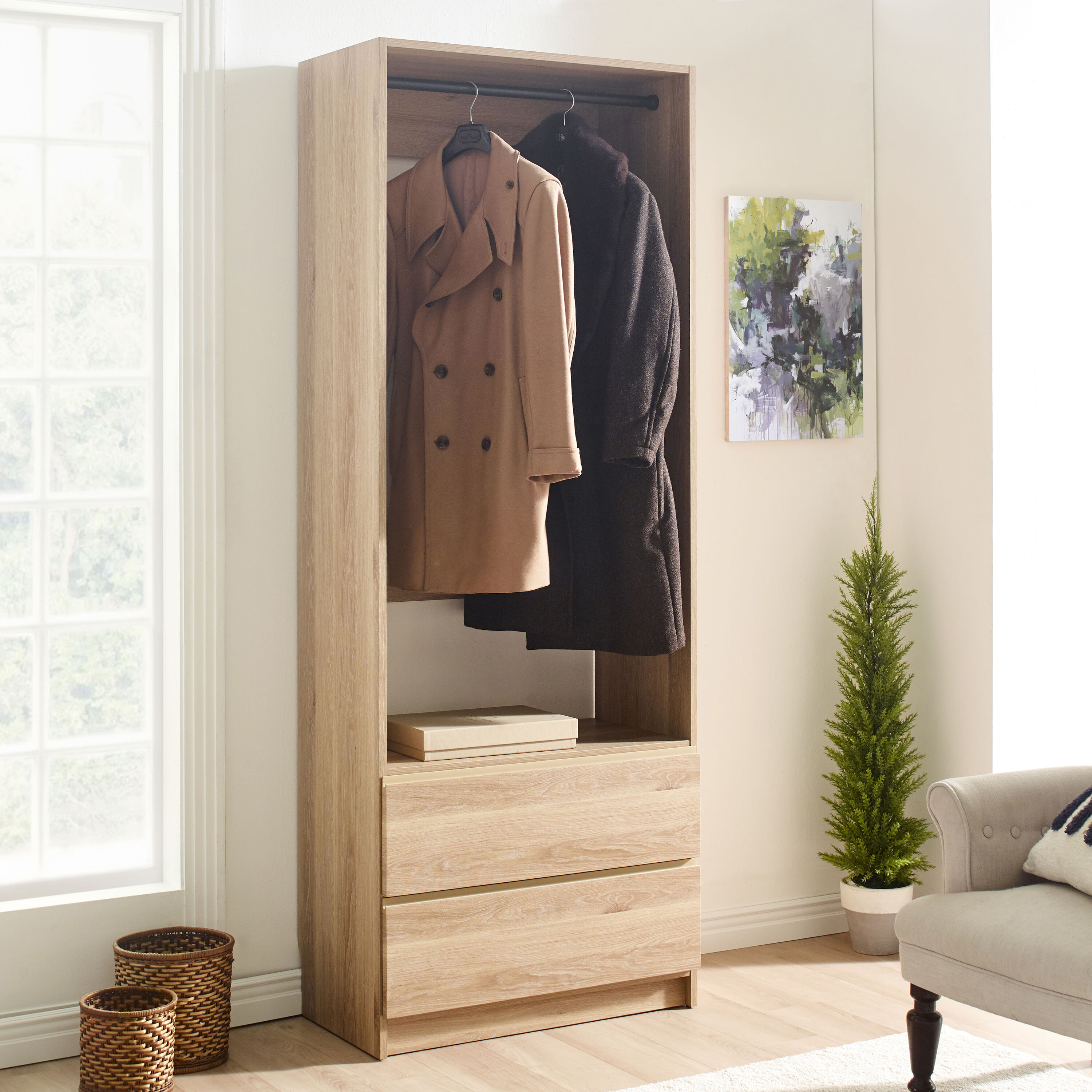 Klair Living PROSPER-C OAK Prosper 2.6-Feet to 2.6-Feet W x 6.91-Feet H Oak Solid Shelving Wood Closet System