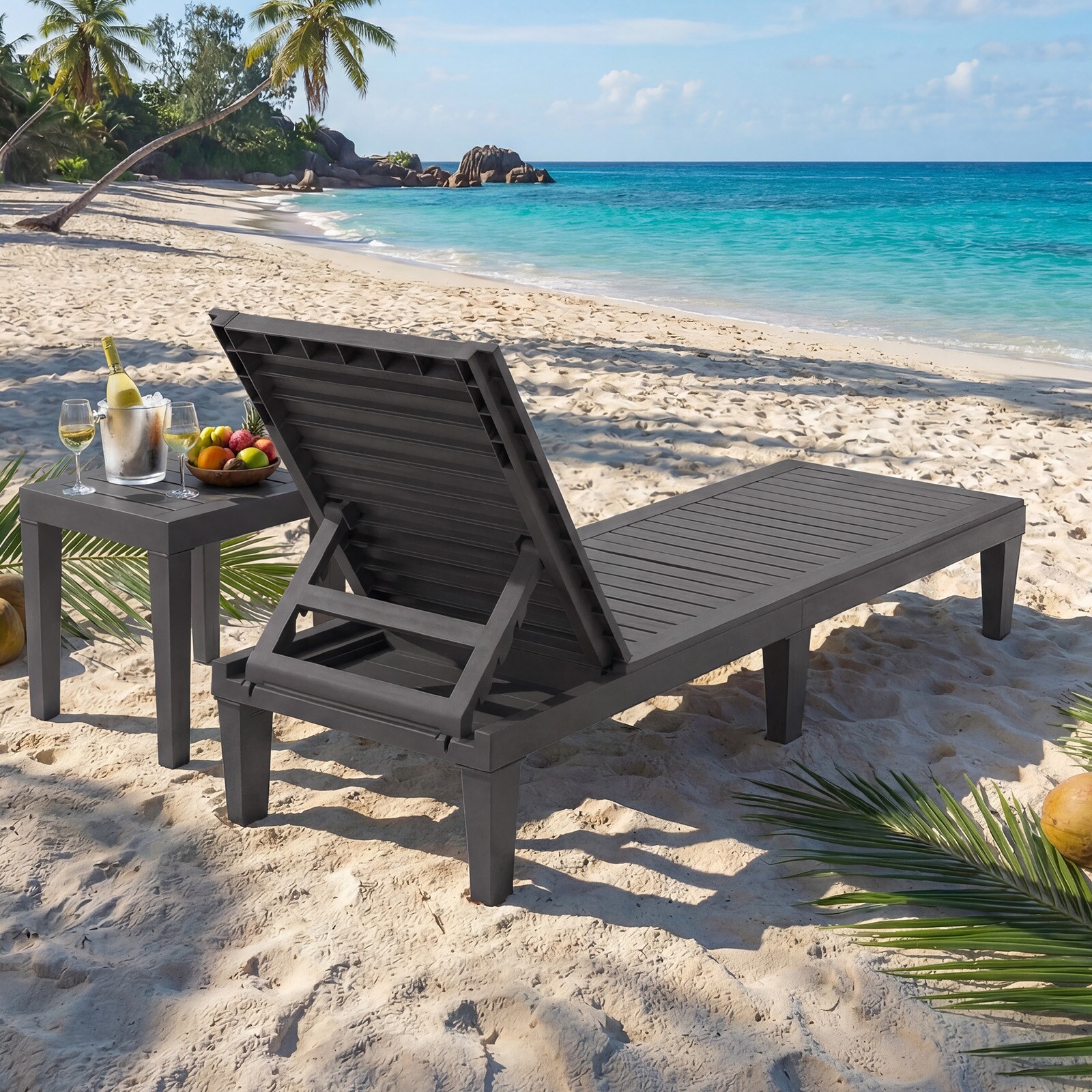 Slickblue Outdoor Chaise Lounge Chair with Plastic Hollow Design Seat ...