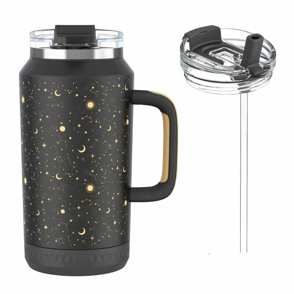 Etokfoks  64 oz The Night Sky Stainless Steel Insulated Leak Proof Tumbler with Handle and Straw Double Wall Cup 1 Piece