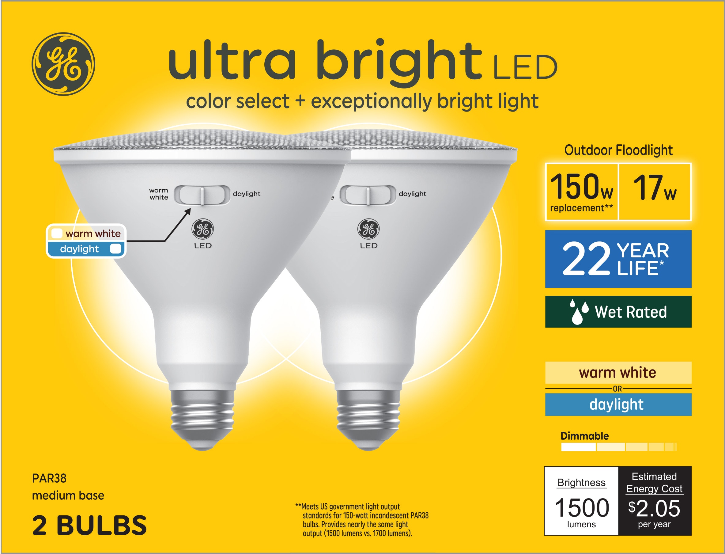 Ultra Bright 150-Watt EQ PAR38 Color-changing Medium Base (e-26) Dimmable LED Light Bulb (2-Pack) | - GE 93130752