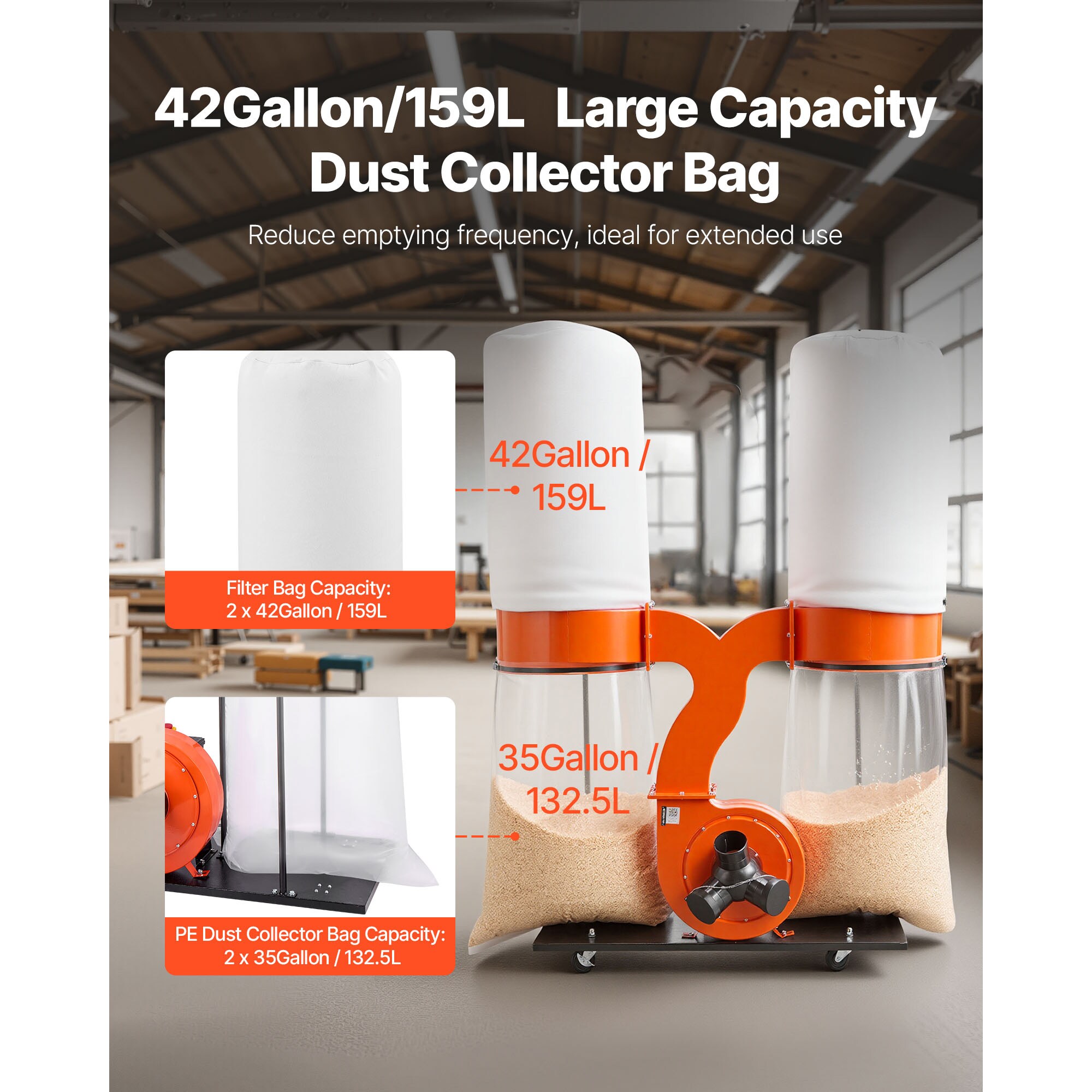 VEVOR Dust Collector 1550 CFM 2.5 Micron Vortex Cone Dust Collectors 3 ...