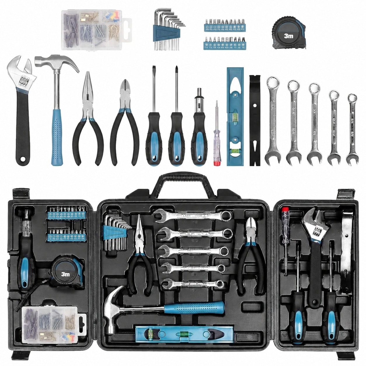 KIWDZFU  Tool Kit for Home 144 Piece Hand Tool Set with Storage Box General Basic Repair Tool Set with Hammer Pliers Wrenches Voltage Tester