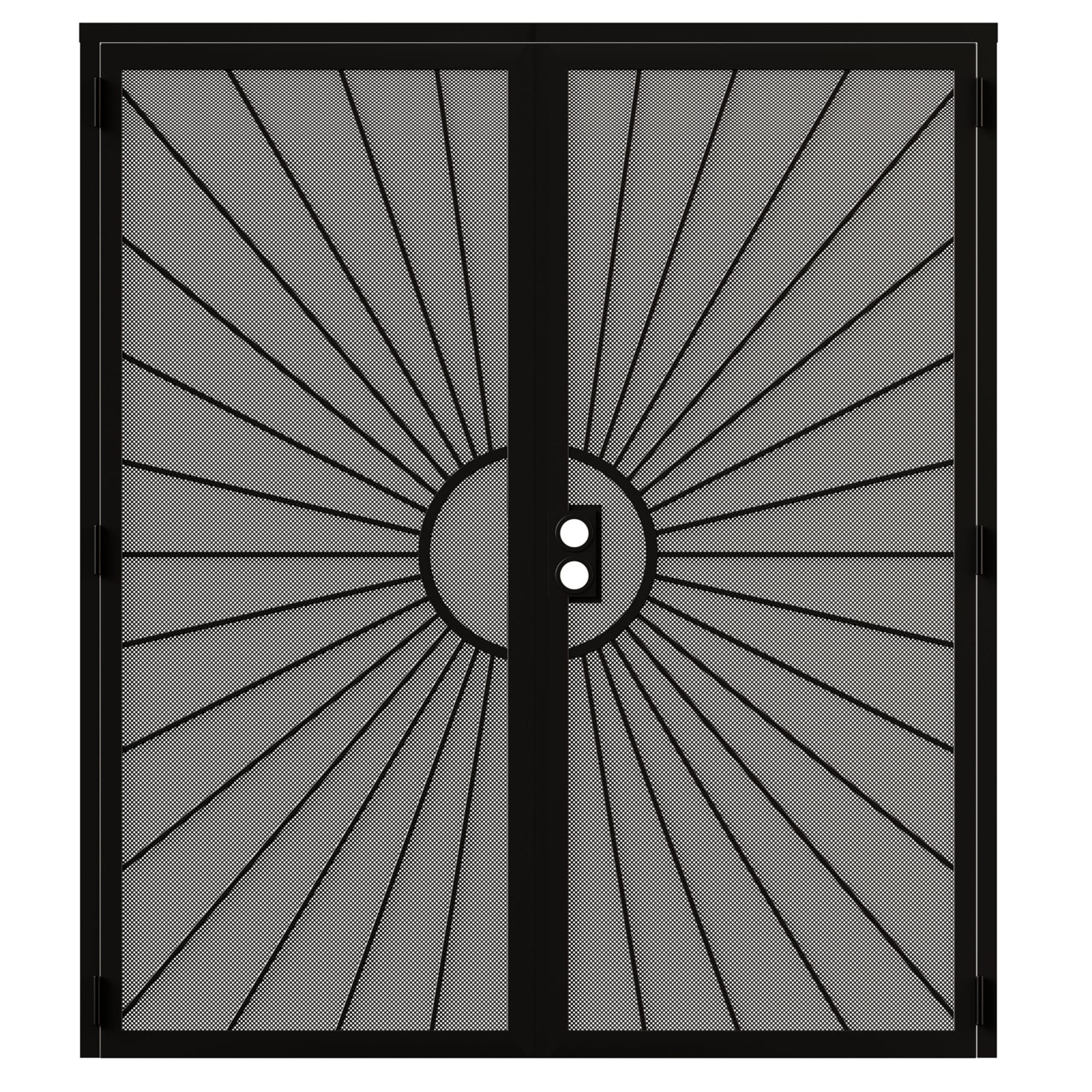 JUJUBON EX-SECDSD-BLTY-72 Security door 72-in x 80-in Black Steel Recessed or surface mount Universal/Reversible Prehung Double Security Door with Black Screen and No bore
