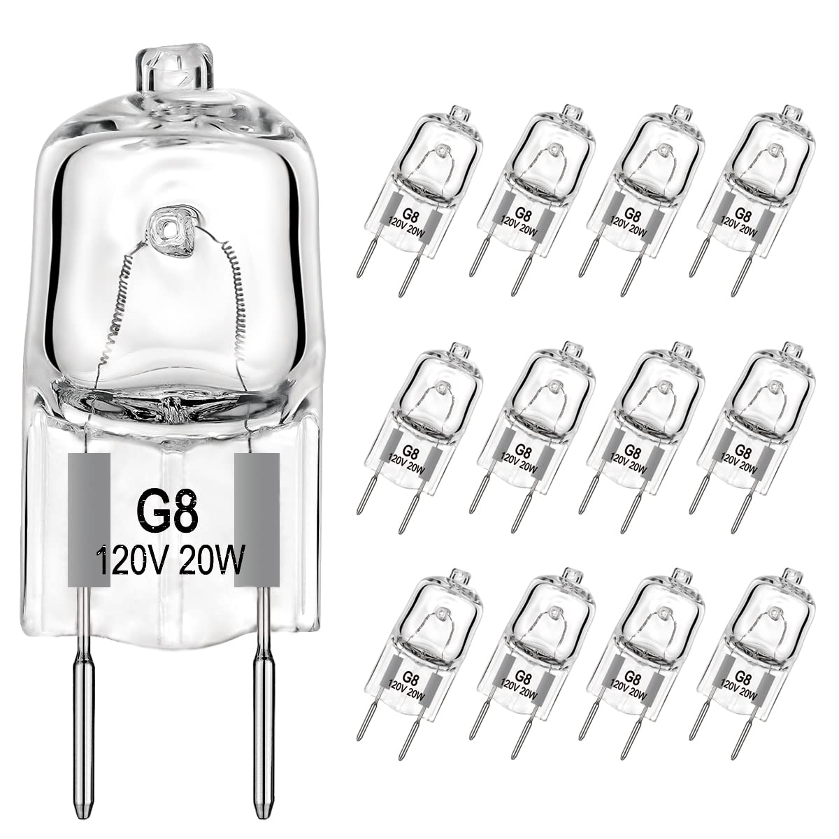 Oyezvary  G8 Halogen Light Bulbs 20 Watt 120 Volt G8 Base Bi Pin Shorter One Three Eighths Inch Length T4 JCD Warm White Under Cabinet Puck