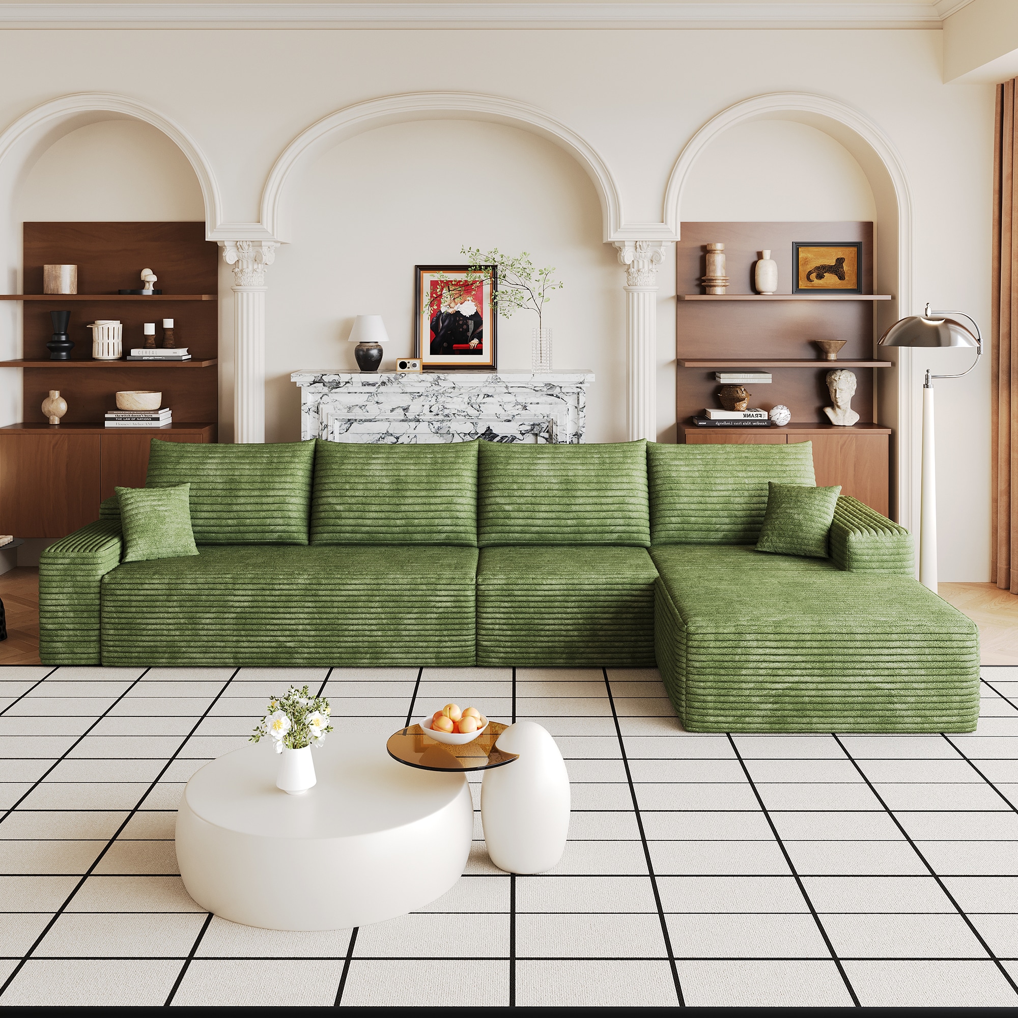 Wooakway 135in L Shaped Cloud Sectional with Chaise  Oversized Corduroy Modular Sofa  No Assembly Deep Seat  Green