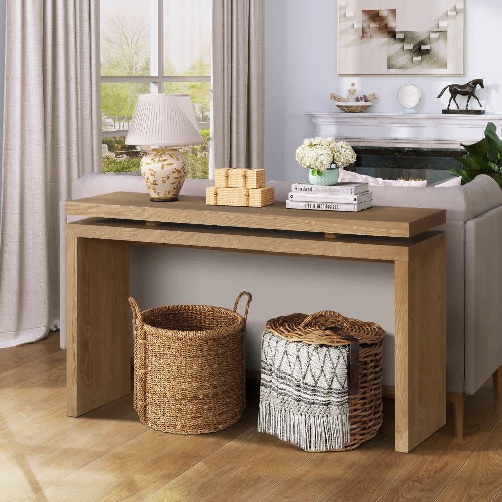 Coolbibila Brown Farmhouse Console Table with Double Board Design and ...