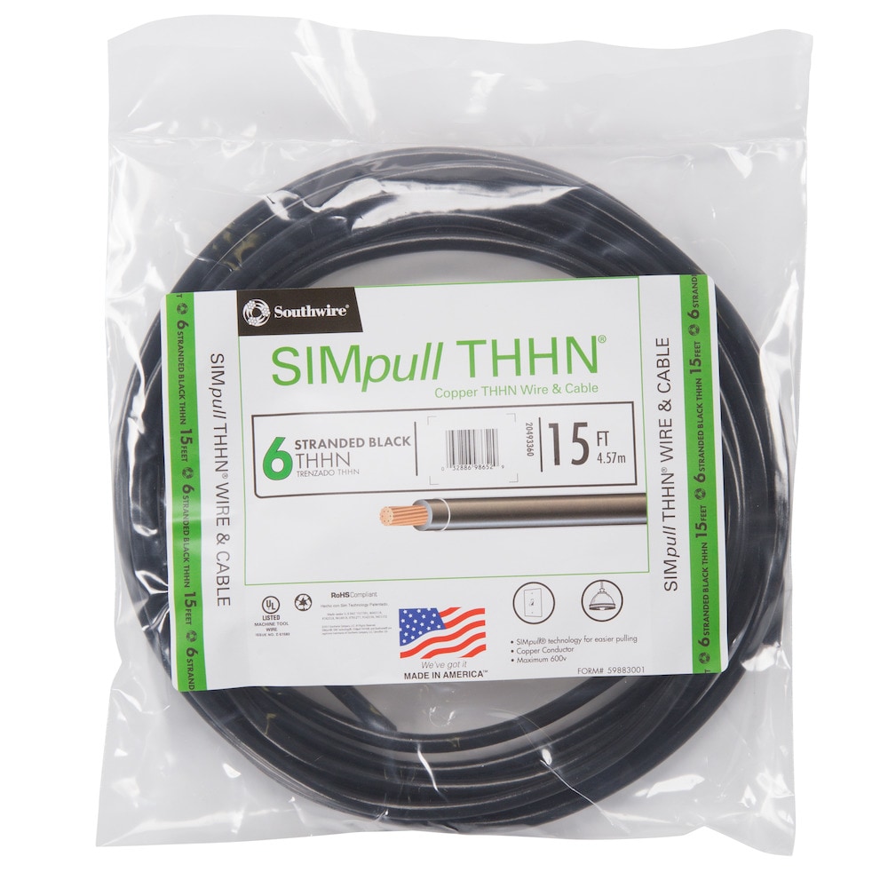 Southwire 10-AWG Stranded Black Copper THHN Wire (By-the-foot) in the TFFN  & THHN Wire department at