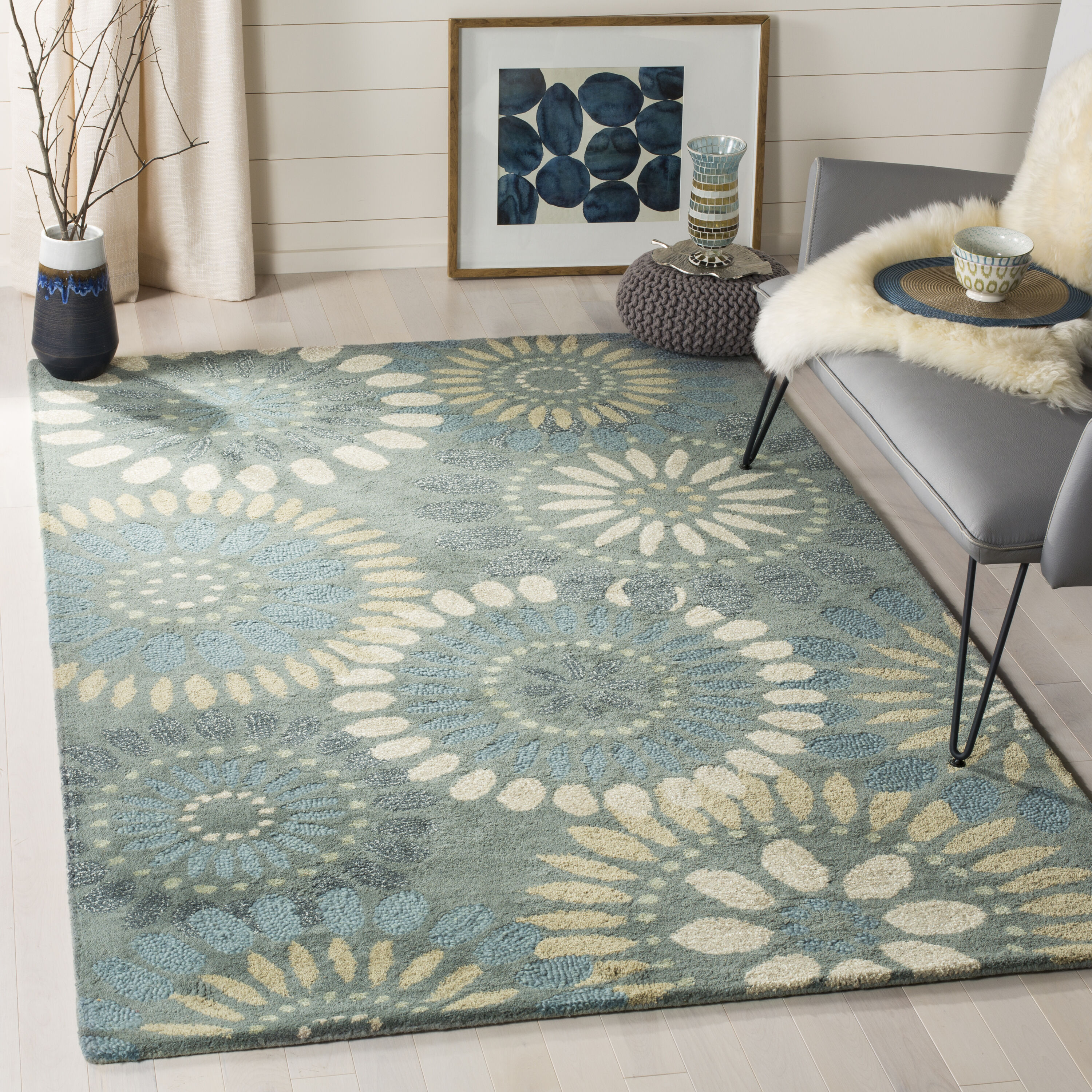  Jar455 Gray/Blue Contemporary 5Ft x 8Ft Medium Rectangle Rug