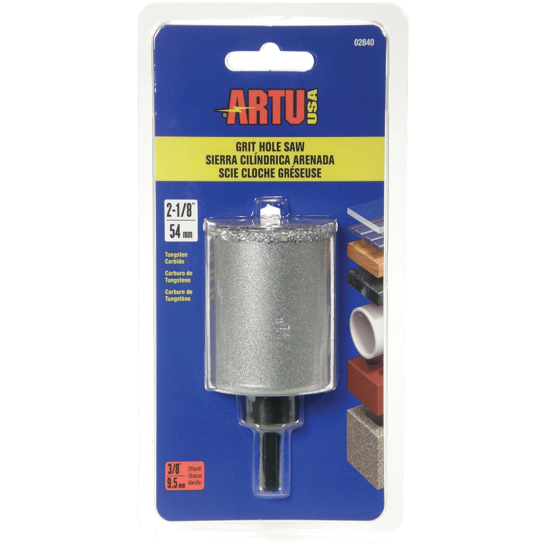 Artu -USA Tungsten Carbide Grit Hole Saw with Arbor Pilot 2-1/8 in
