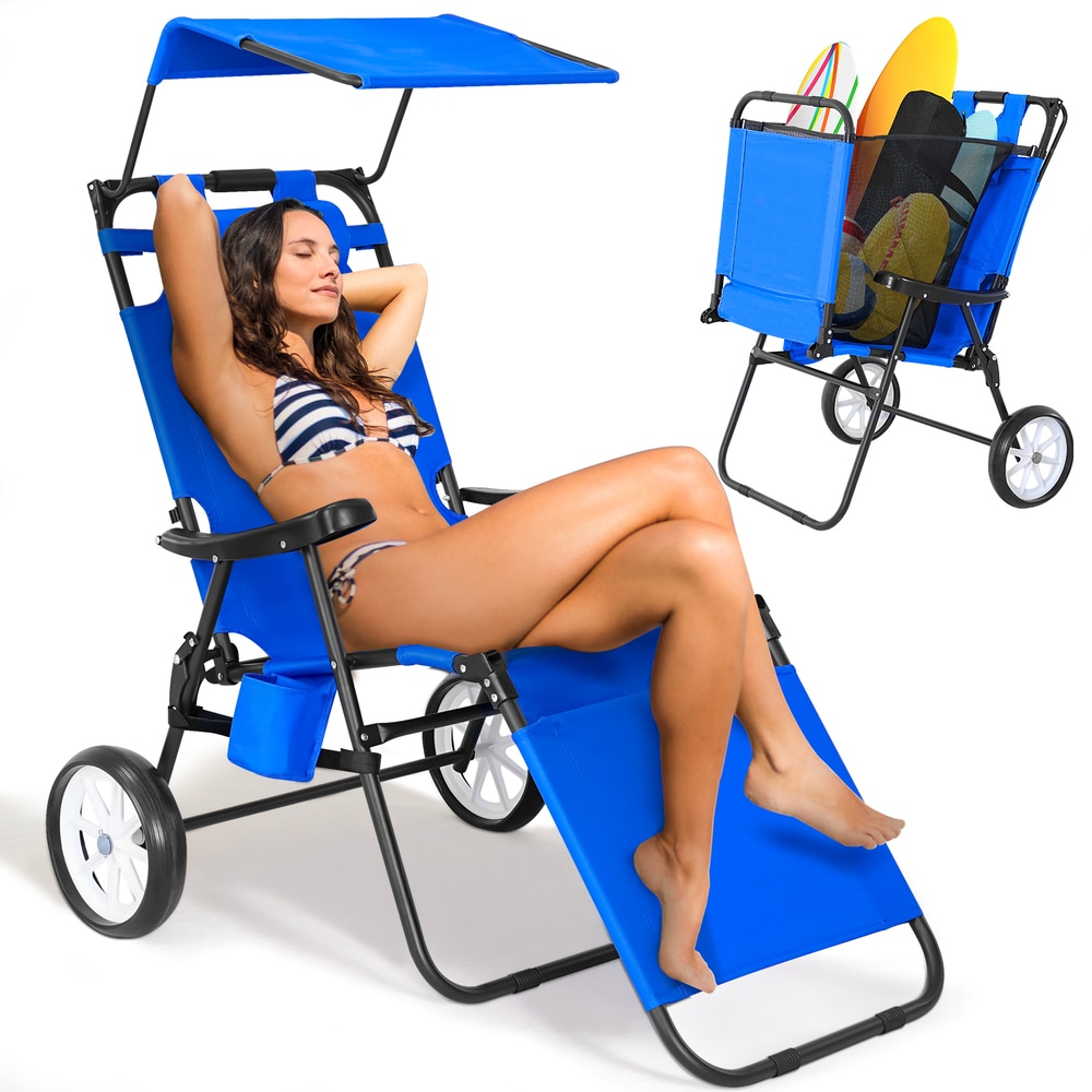 Esazn JHSRY-BR Polyester Ocean Blue Folding Beach chair Adjustable and Carrying Strap/Handle Included
