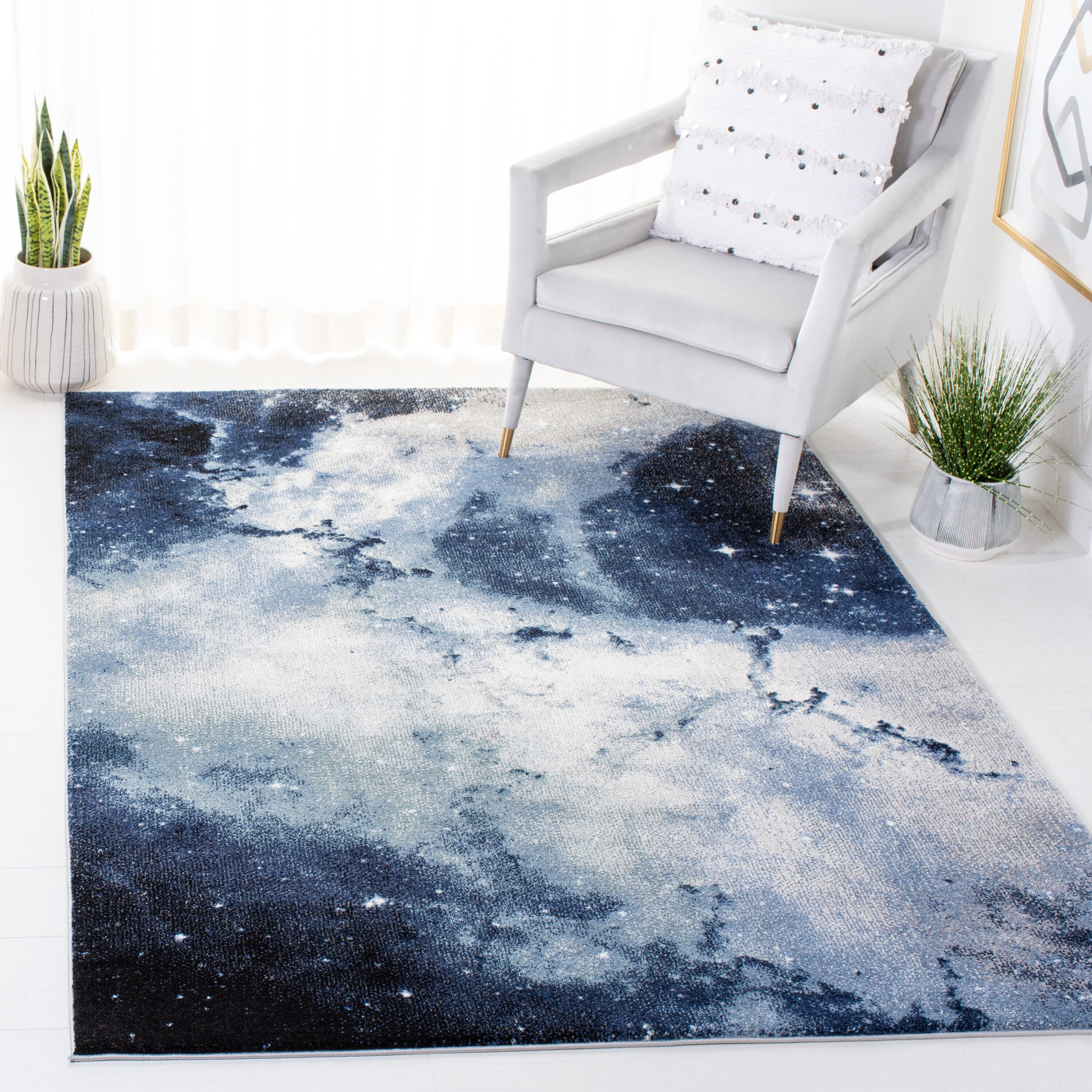 Galaxy 5 x 8 (ft) Loomed Polypropylene Blue/Ivory Rectangular Indoor Abstract Spot Clean Only Area rug