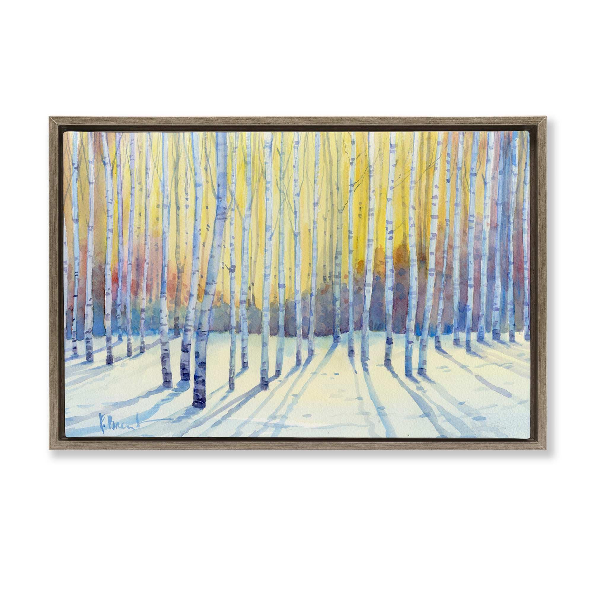 Stupell Industries BT-863-FFE-20X30 Sunlit Winter Birch Trees Brown Framed Floater Canvas Wall Art By Paul Brent 31 x 21