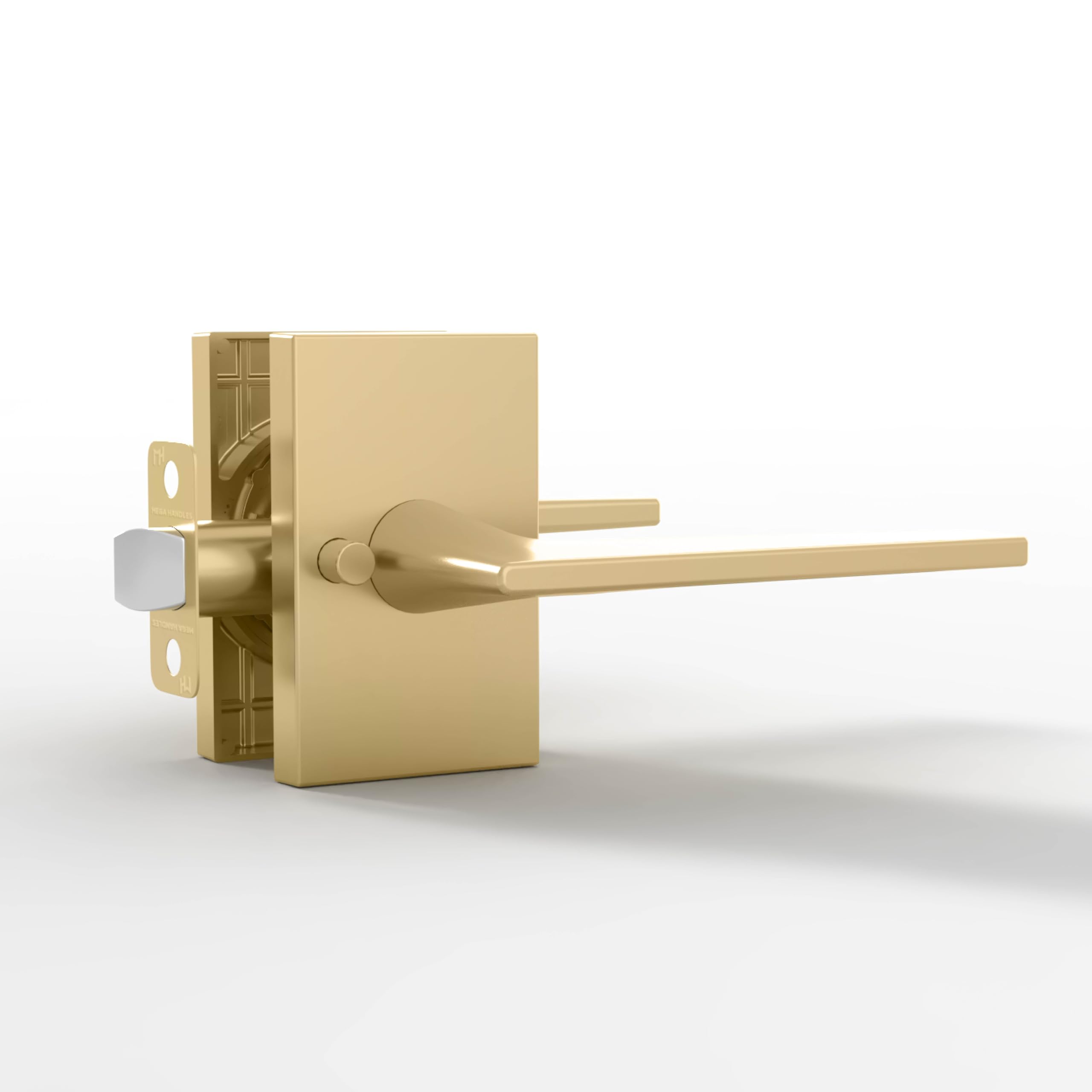 Mega Handles  Apex Privacy Door Handle - 1 Pack Interior Reversible Gold Door Handle - Heavy Duty Bed and Bath Door Handles With Privacy Door Lock - Fits All Standard Doors - Satin Brass