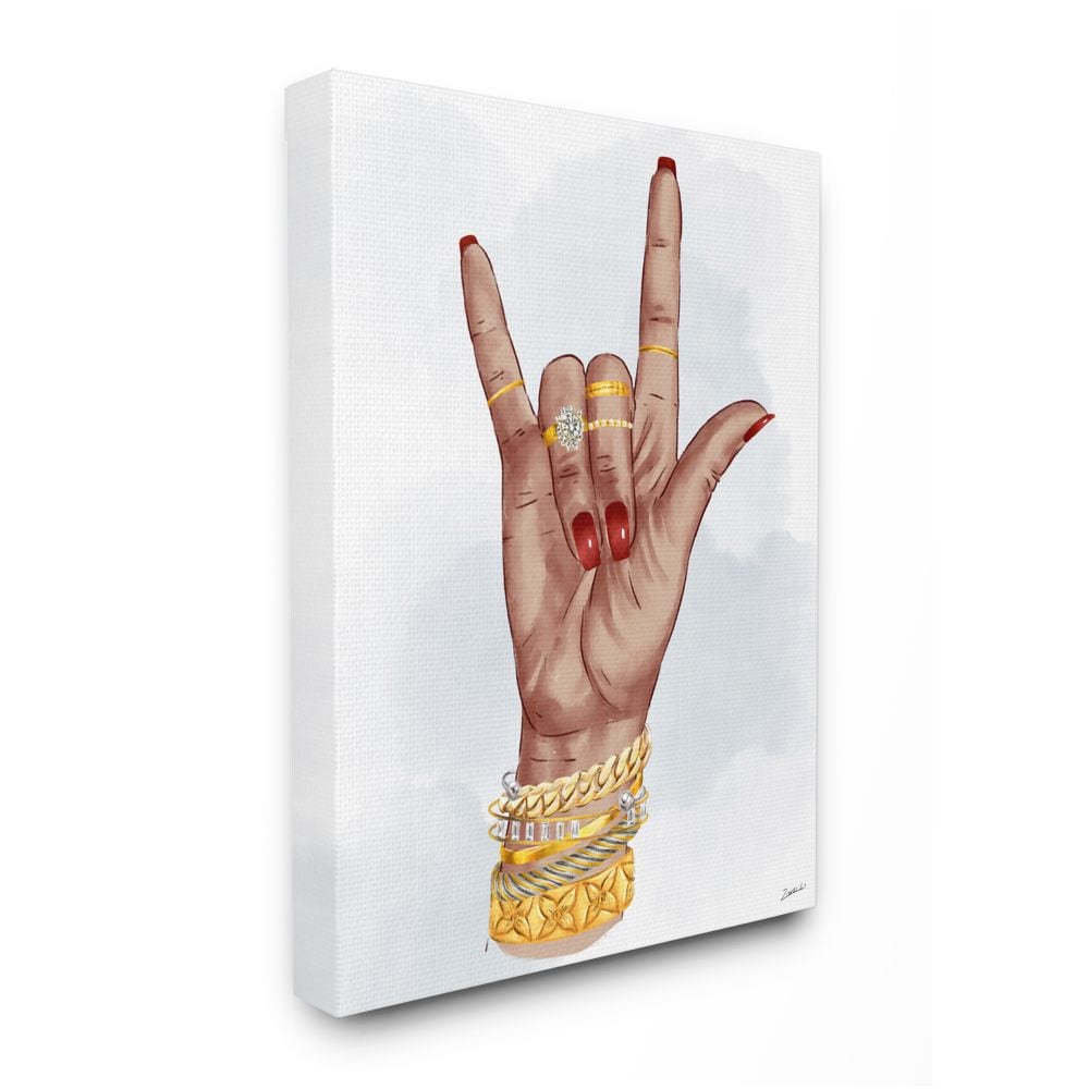 Stupell Industries I Love You Hand Pose Fashion Inspired Accessories Ziwei Li 20-in H x 16-in W Figurative Print on Canvas in Off-White -  AB-679-CN-16X20