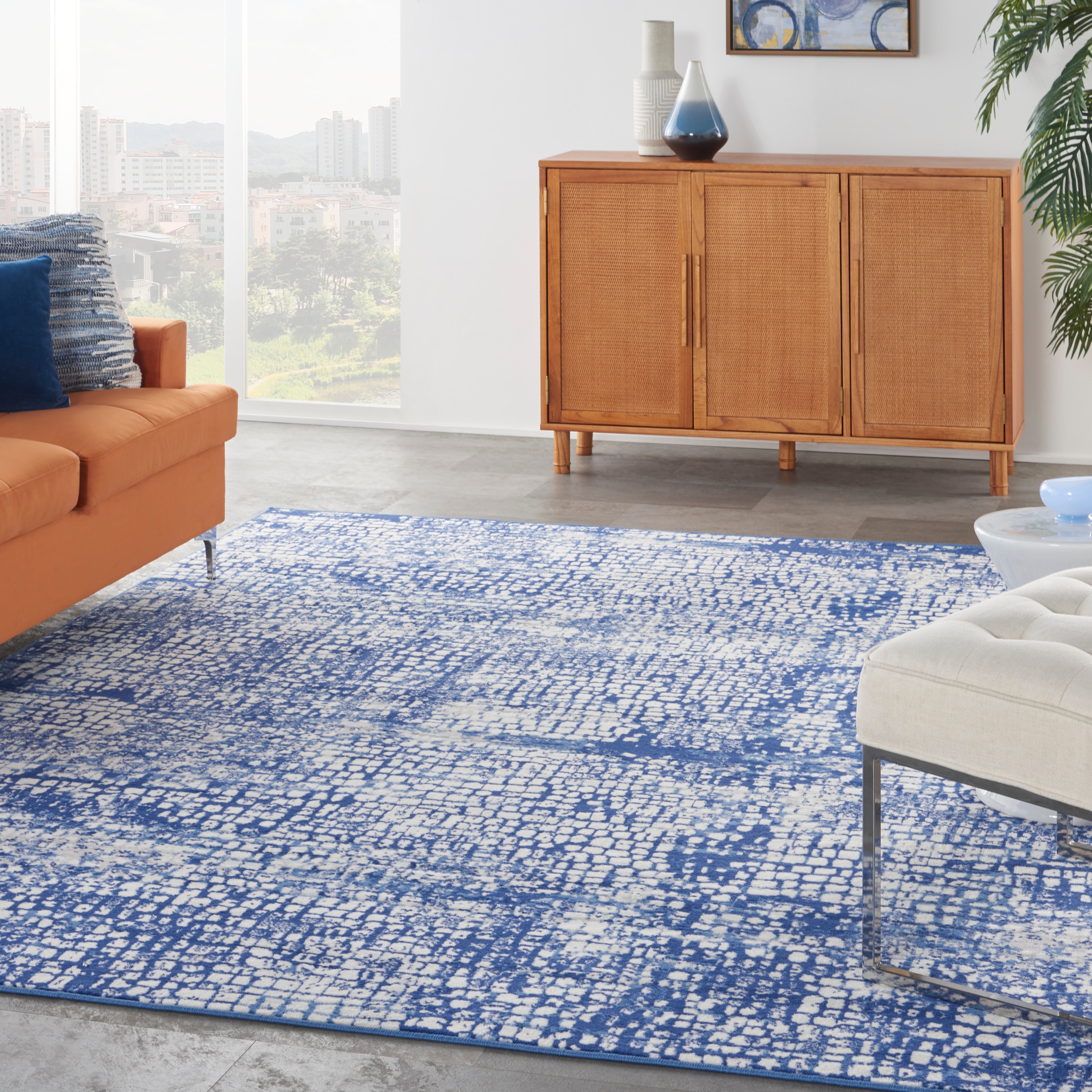 Nourison 99446832771 Whimsicle 8 x 10 (ft) Loomed Polypropylene Ivory Navy Rectangular Indoor Distressed/Overdyed Area rug