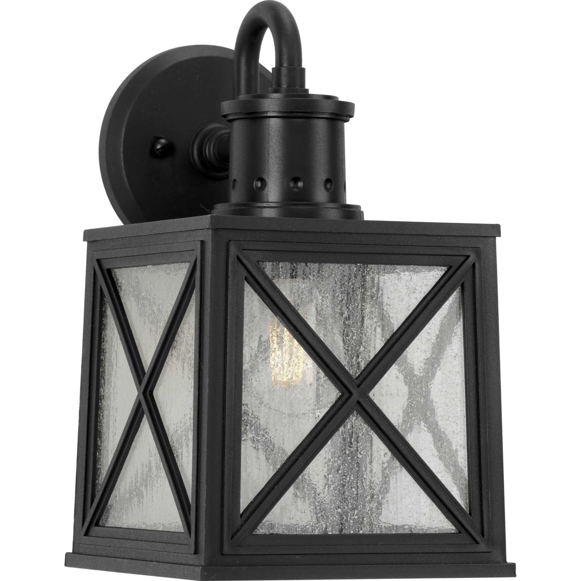 Black Metal Outdoor Lantern with Clear Seeded Glass