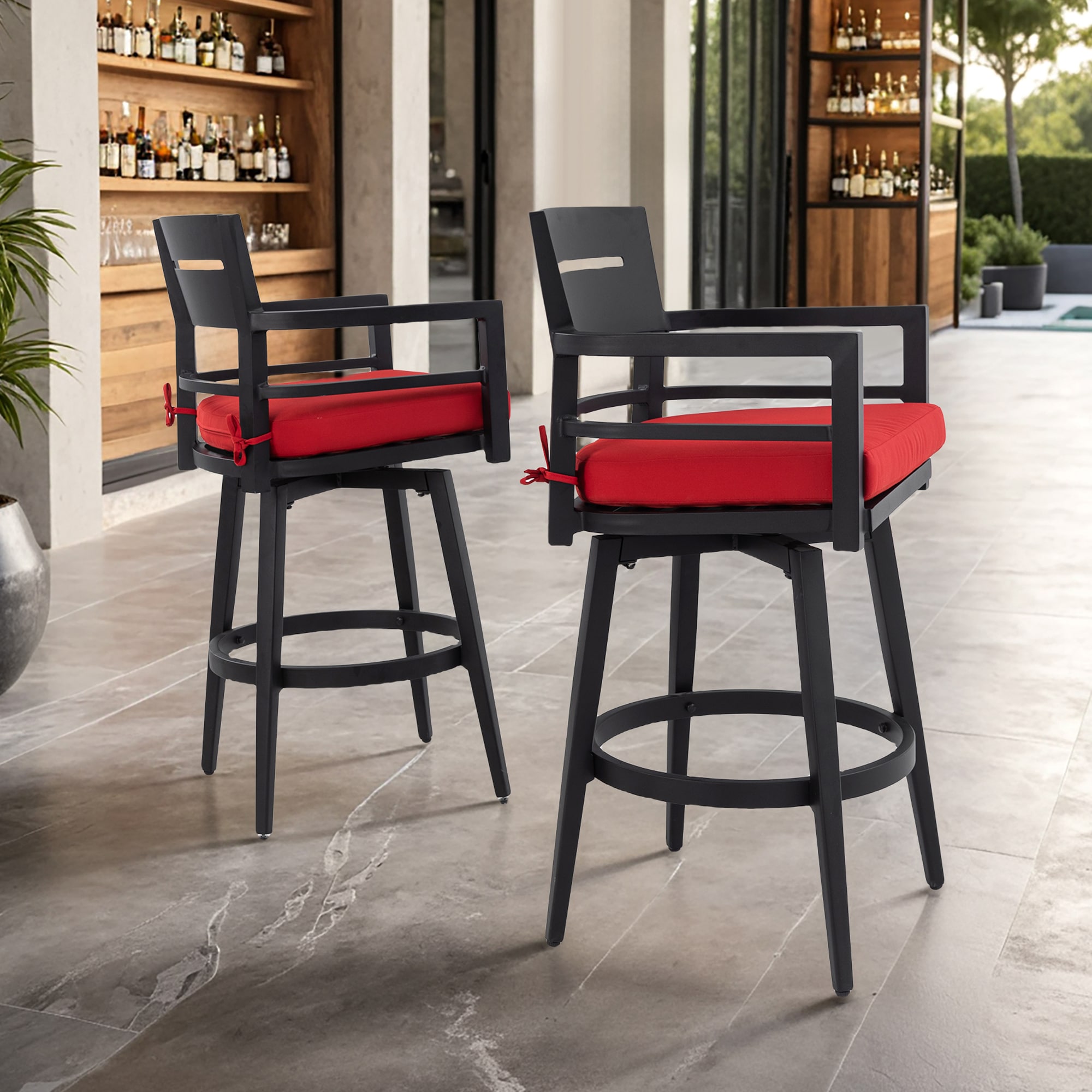 DENISLAWN Barvallo Set of 2 Black Aluminum Frame Swivel rocker Bar ...