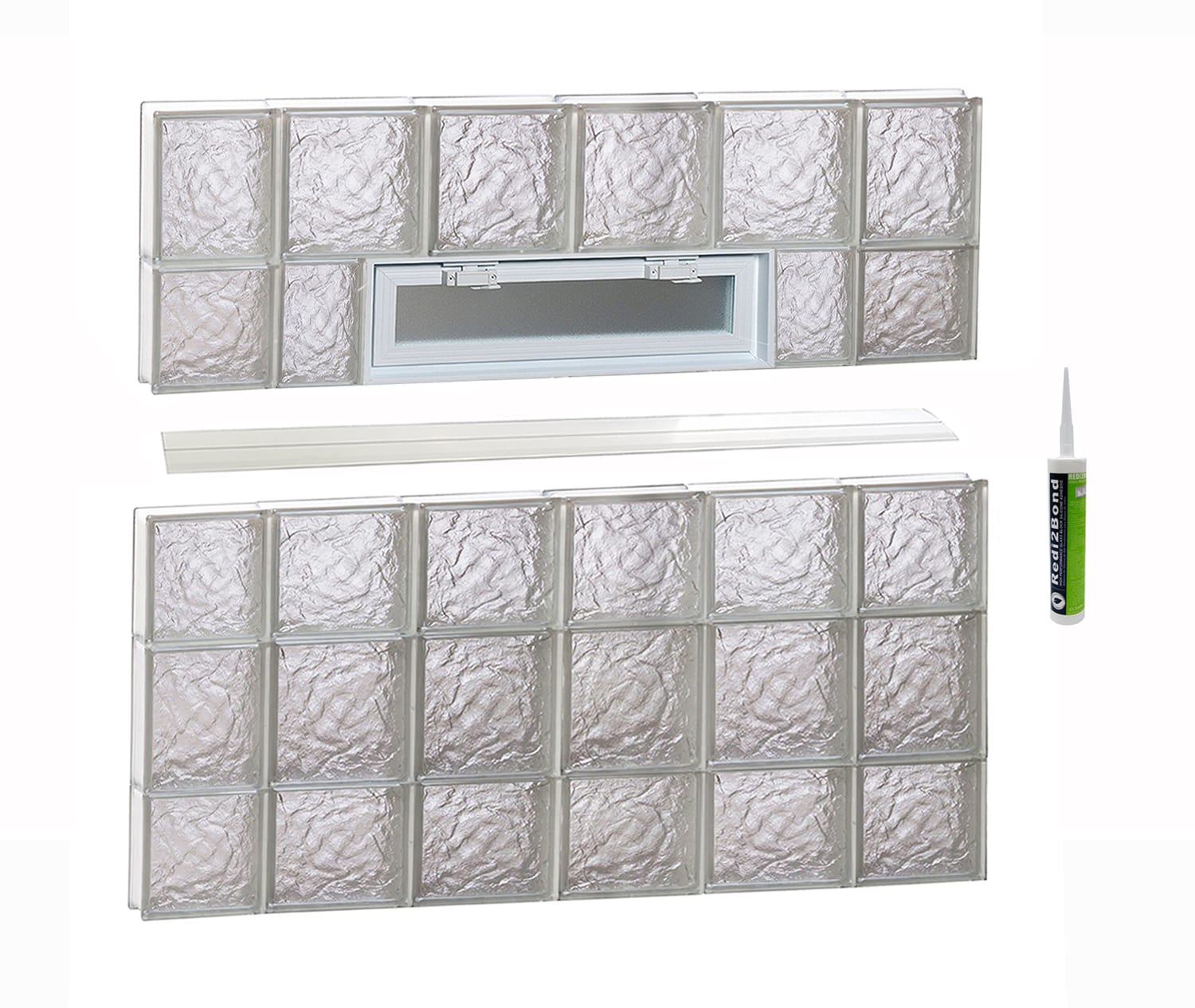 REDI2SET Ice Glass 42-1/2-in x 32-3/4-in Frameless Replacement Vented Glass Block Window #V4434IS