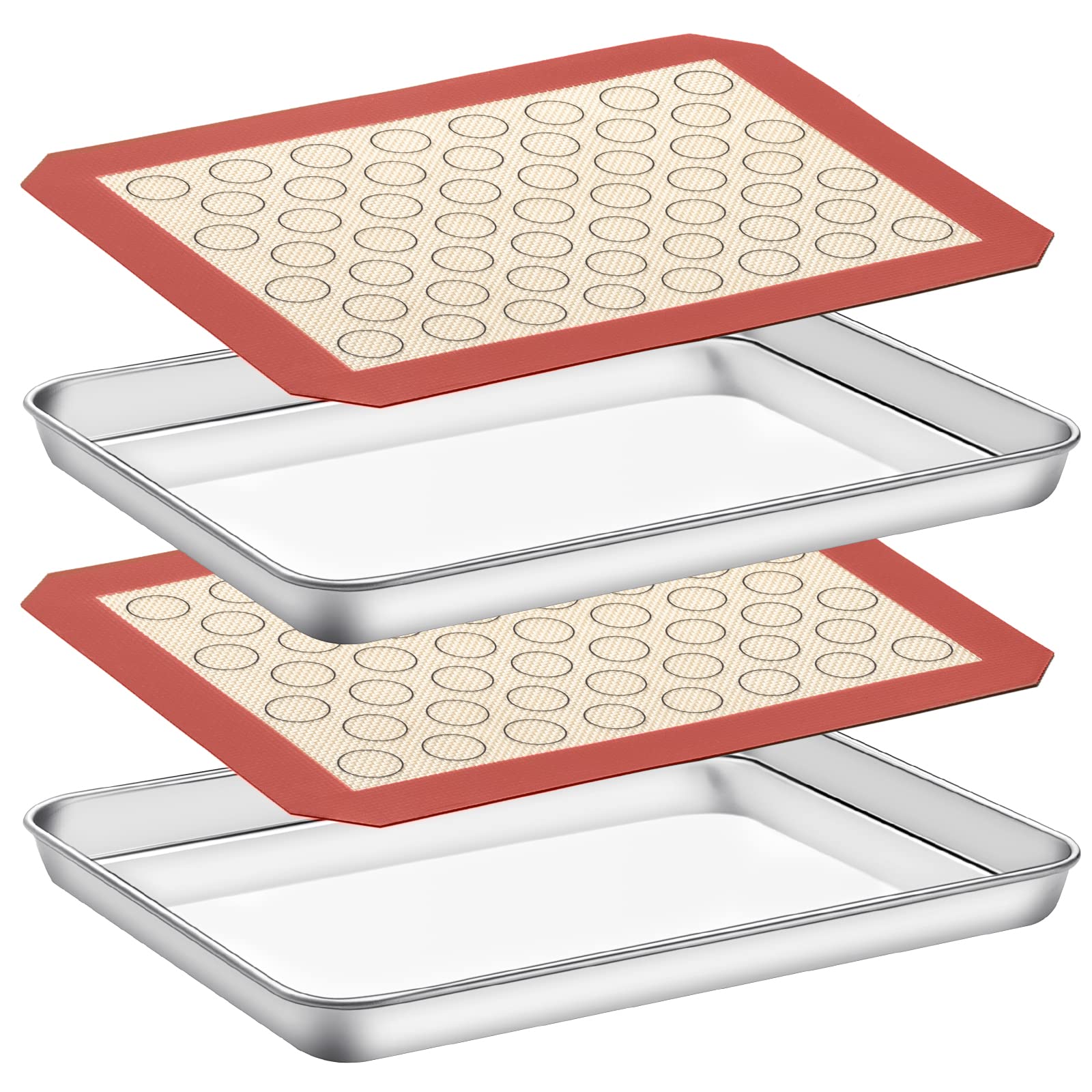 DHMHD  Baking Sheet with Silicone Mat Set of Four Two Sheets and Two Mats Twelve by Ten by One Inch Heavy Duty Stainless Steel Non Toxic Easy