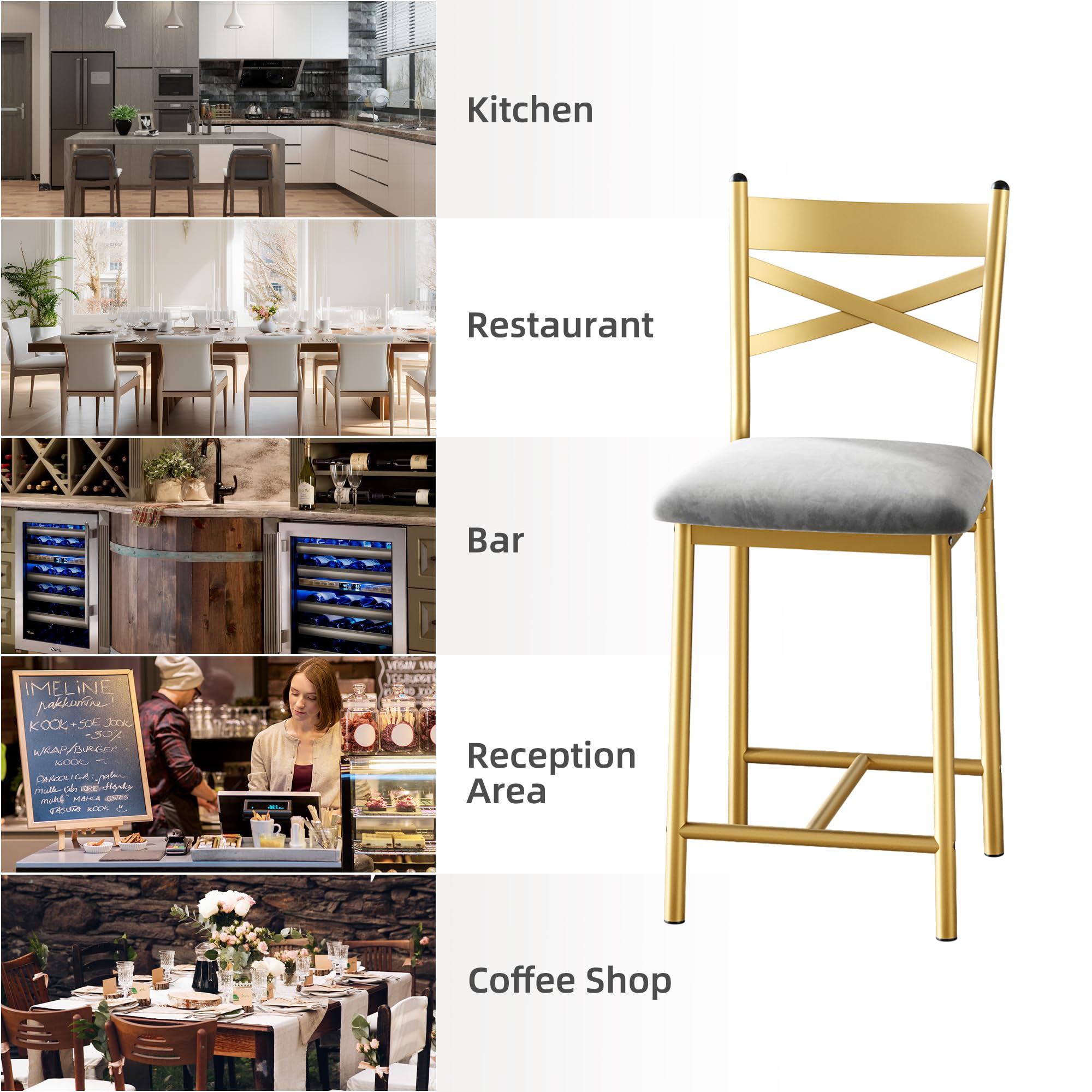 GarveeLife 22in Counter Height Bar Stools Set of 4 Sturdy Upholstered ...