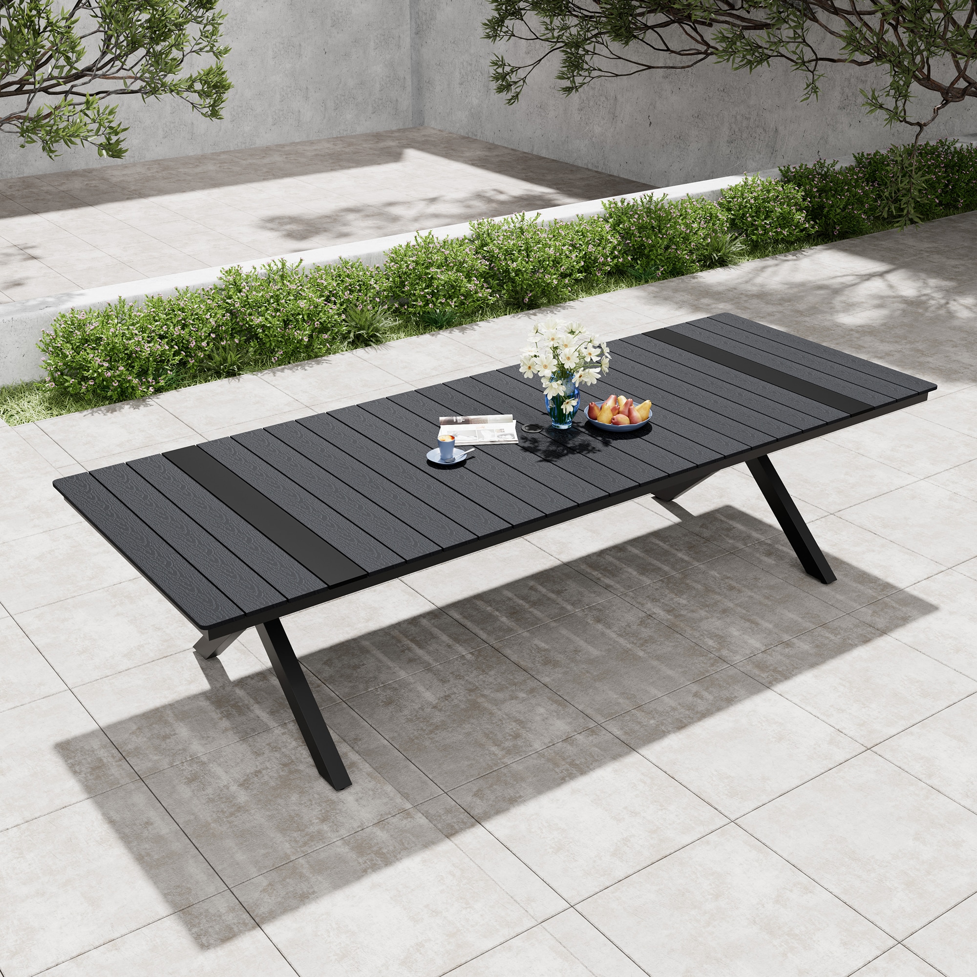 Pellebant Rectangle Outdoor Dining Table 40.6-in W x 118.1-in L with Umbrella Hole