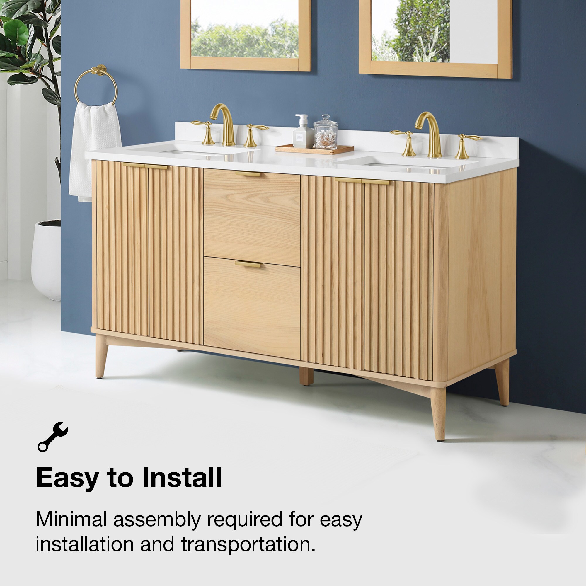 Evideco Wall-Mounted Sink Floor Cabinet Elements Acacia - Gray Wood