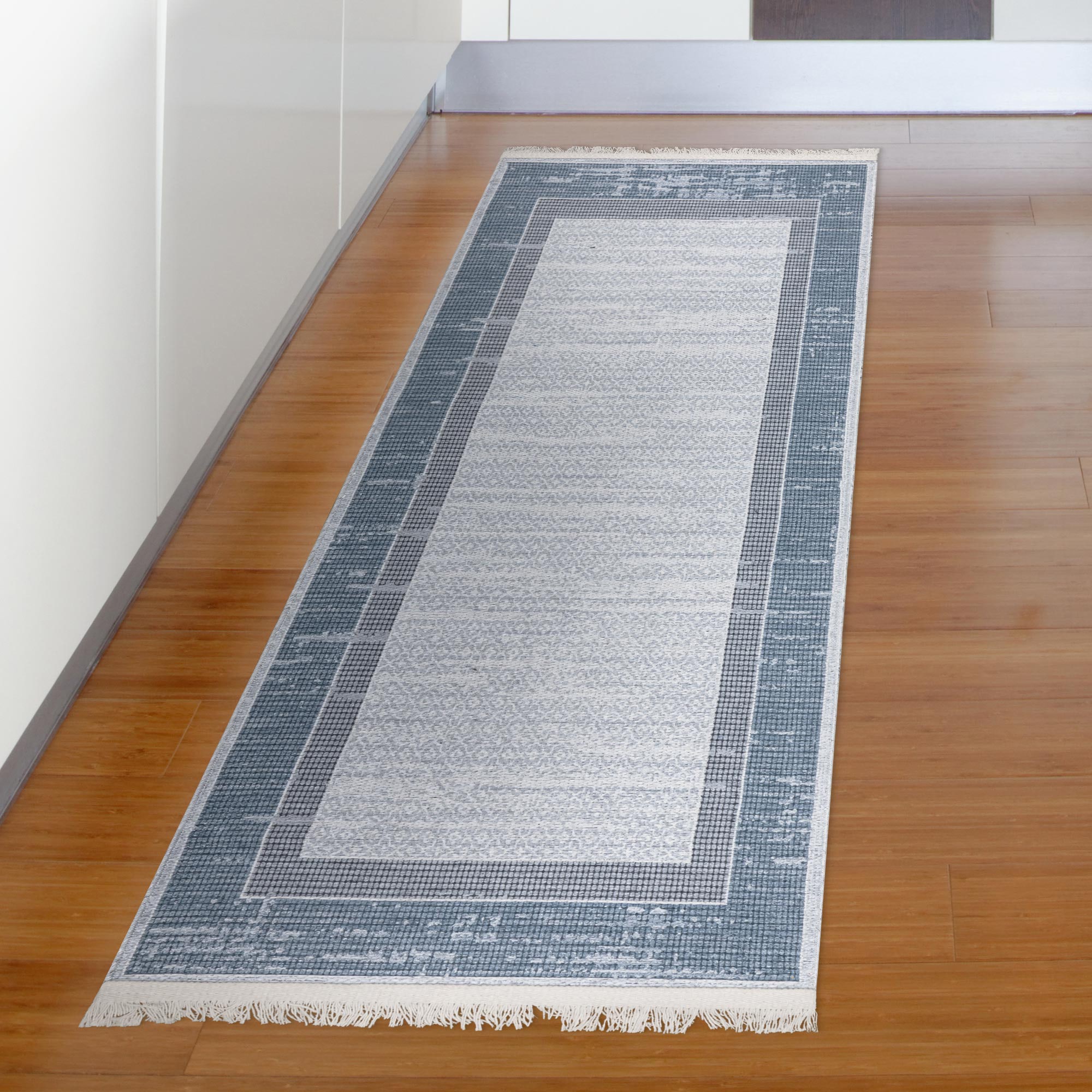 Machine Washable Custom Size Solid Bordered Grey Runner Rug Cut to