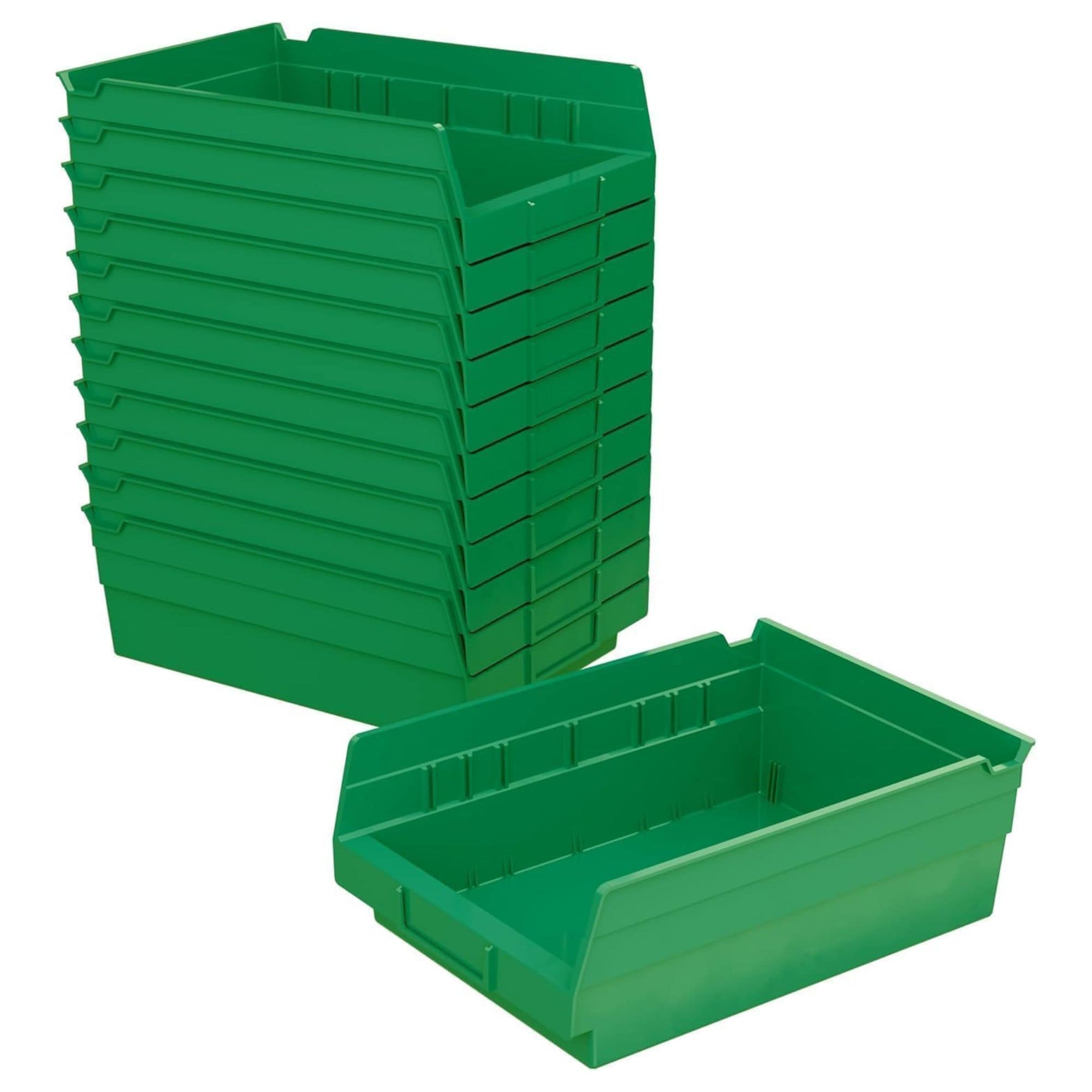 Akro-Mils  12 Pack Plastic Storage Shelf Bins Space-Saving Organizers Green
