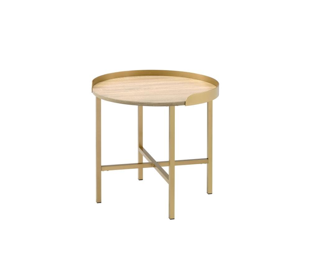 ACME FURNITURE Mithea 22-in W x 22-in H Oak Table Top and Gold Wood ...