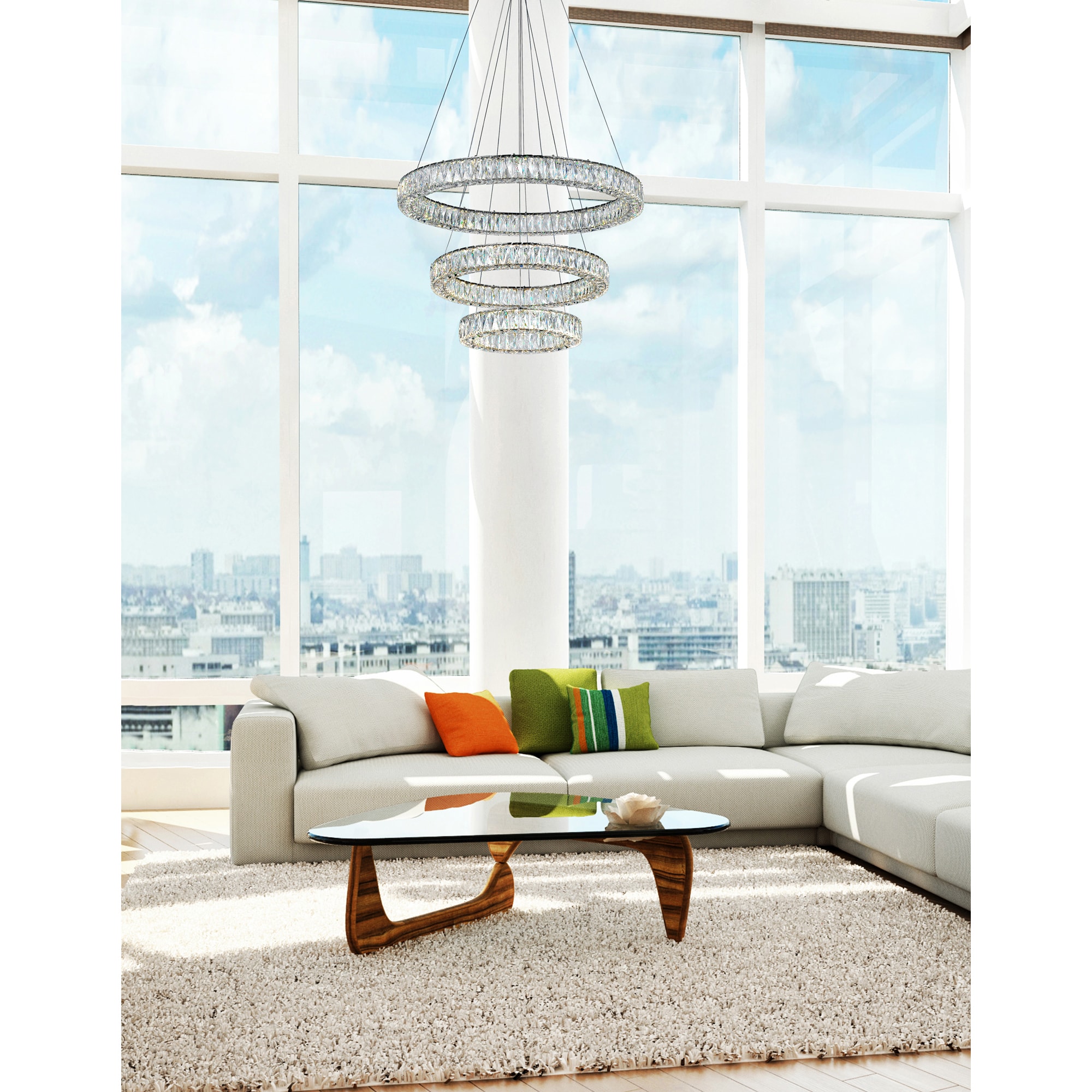 Madeline 3-Ring Chrome Crystal LED Chandelier 32"