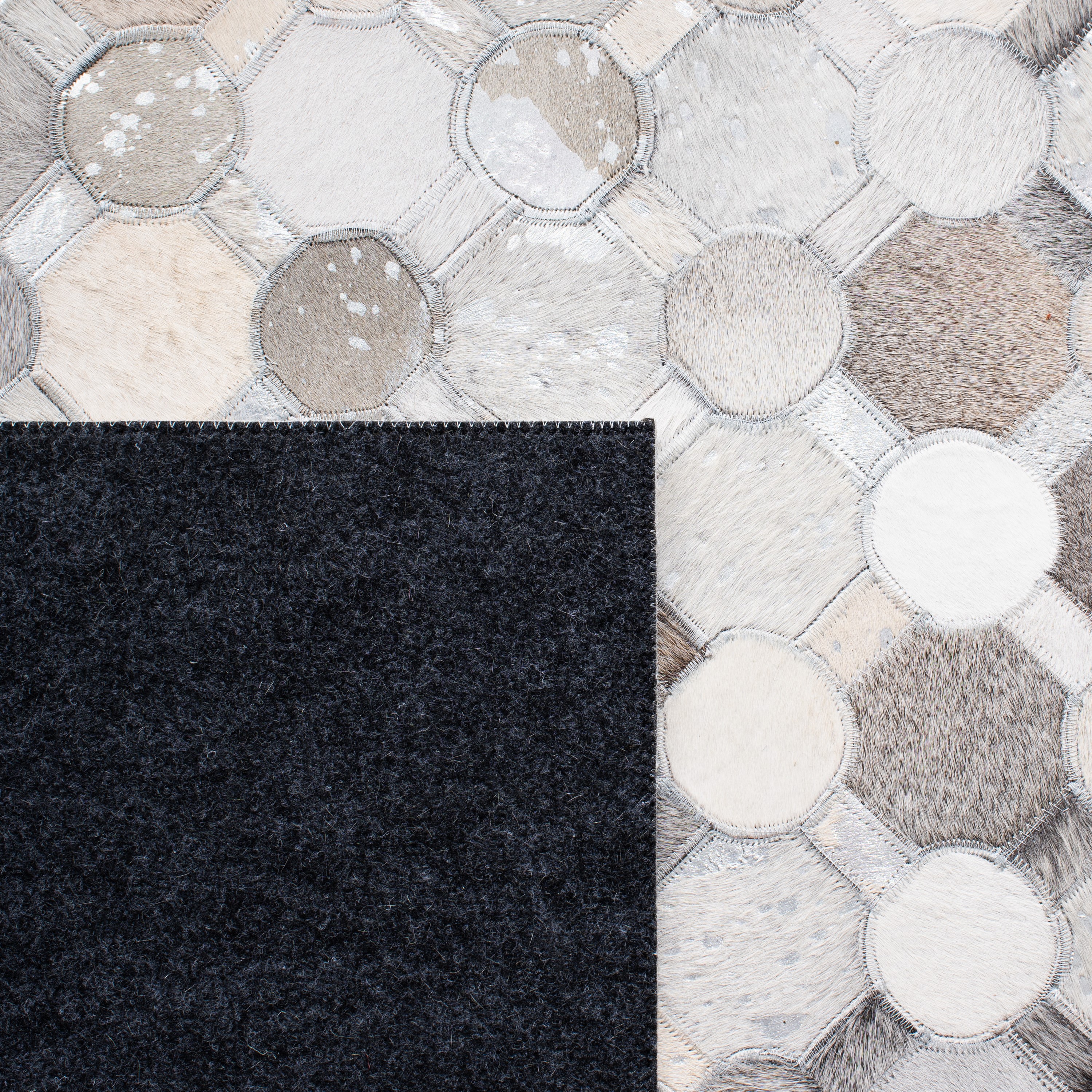 Gray and Ivory Geometric Cowhide 8' x 10' Handmade Rug